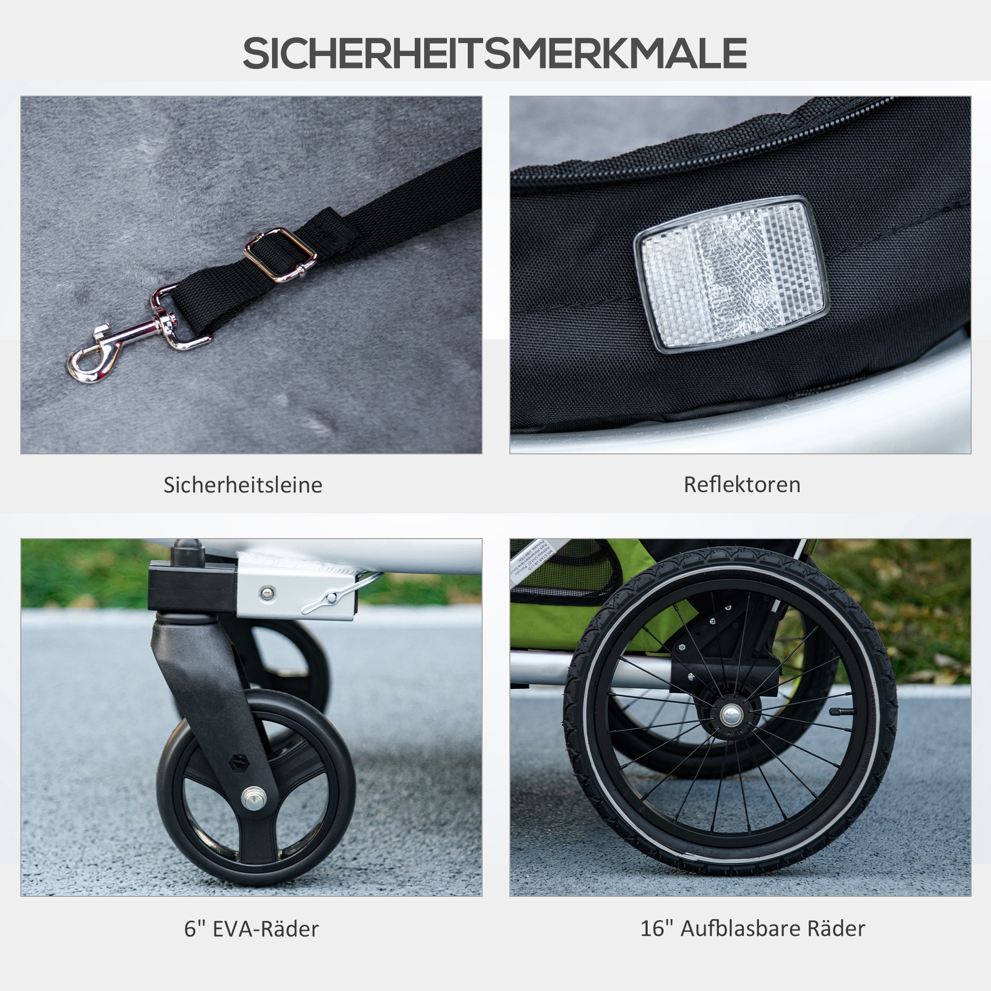 2-in-1 Hundebuggy Hundejogger Fahrradanhänger bis 20kg 2 Reflektoren 1 Sicherheitsleine 150 x 68 x 95 cm Grün