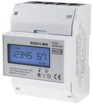 Drehstromzähler MID geeicht - 3-phasig 10A, 230/400V, 4TE, digital LCD Drehstromzähler MID geeicht - 3-phasig 10A, 230/400V, 4TE, digital LCD
