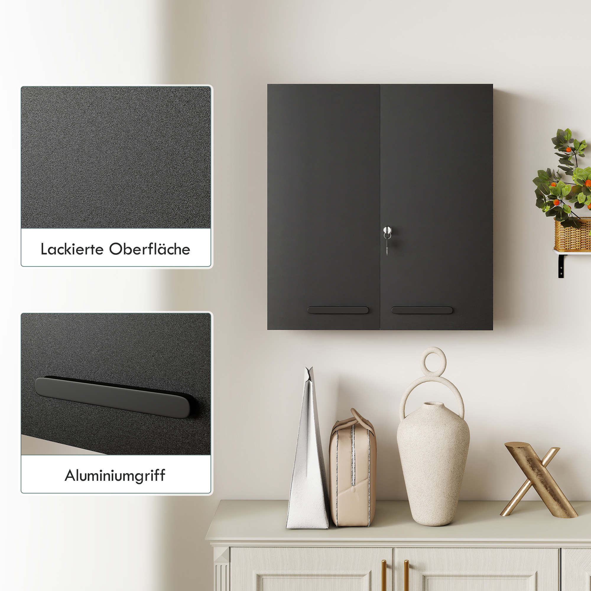 Medizinschrank, abschließbarer Medikamentenschrank mit 2 Türen und 6 Regalen, Schwarz