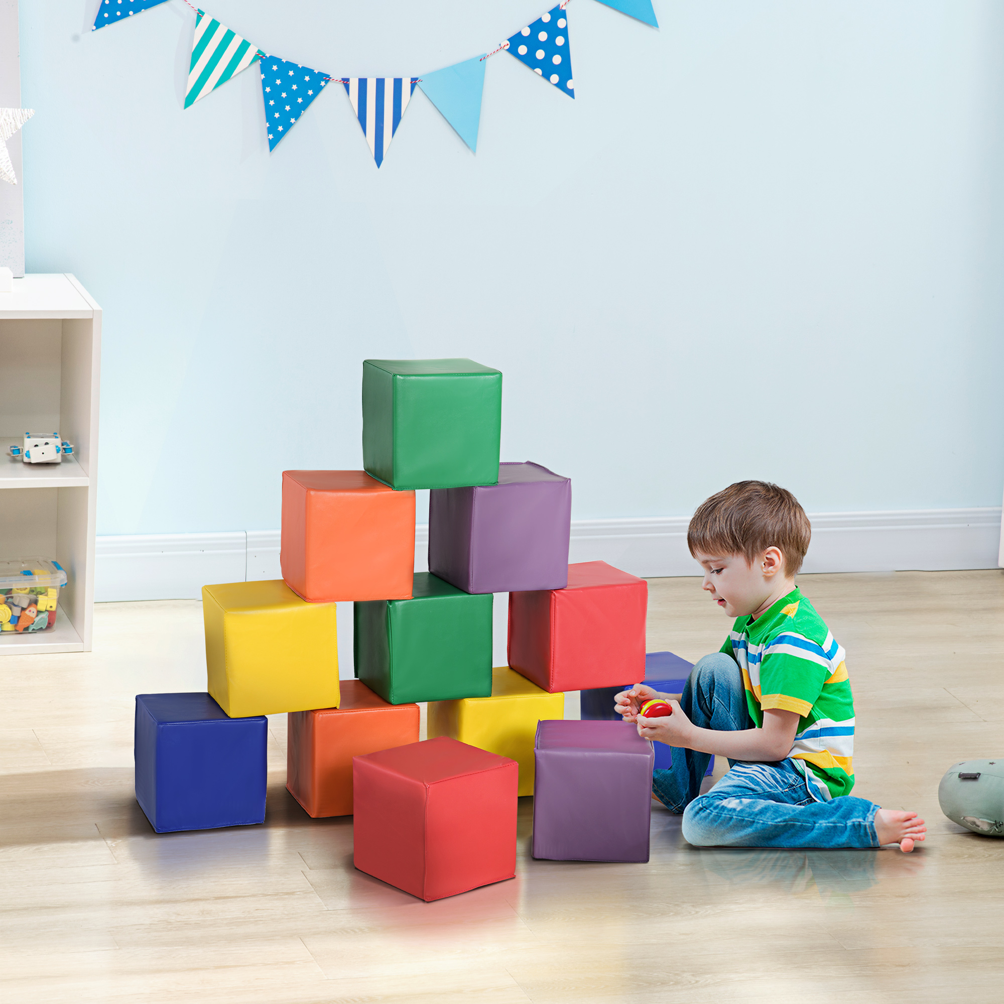 12 TLG. Schaumstoff Bausteine Kinder Softbausteine Riesenbausteine Bauspielzeug für 1-3 Jahre alt Kinder Bausteinset Rot+Gelb
