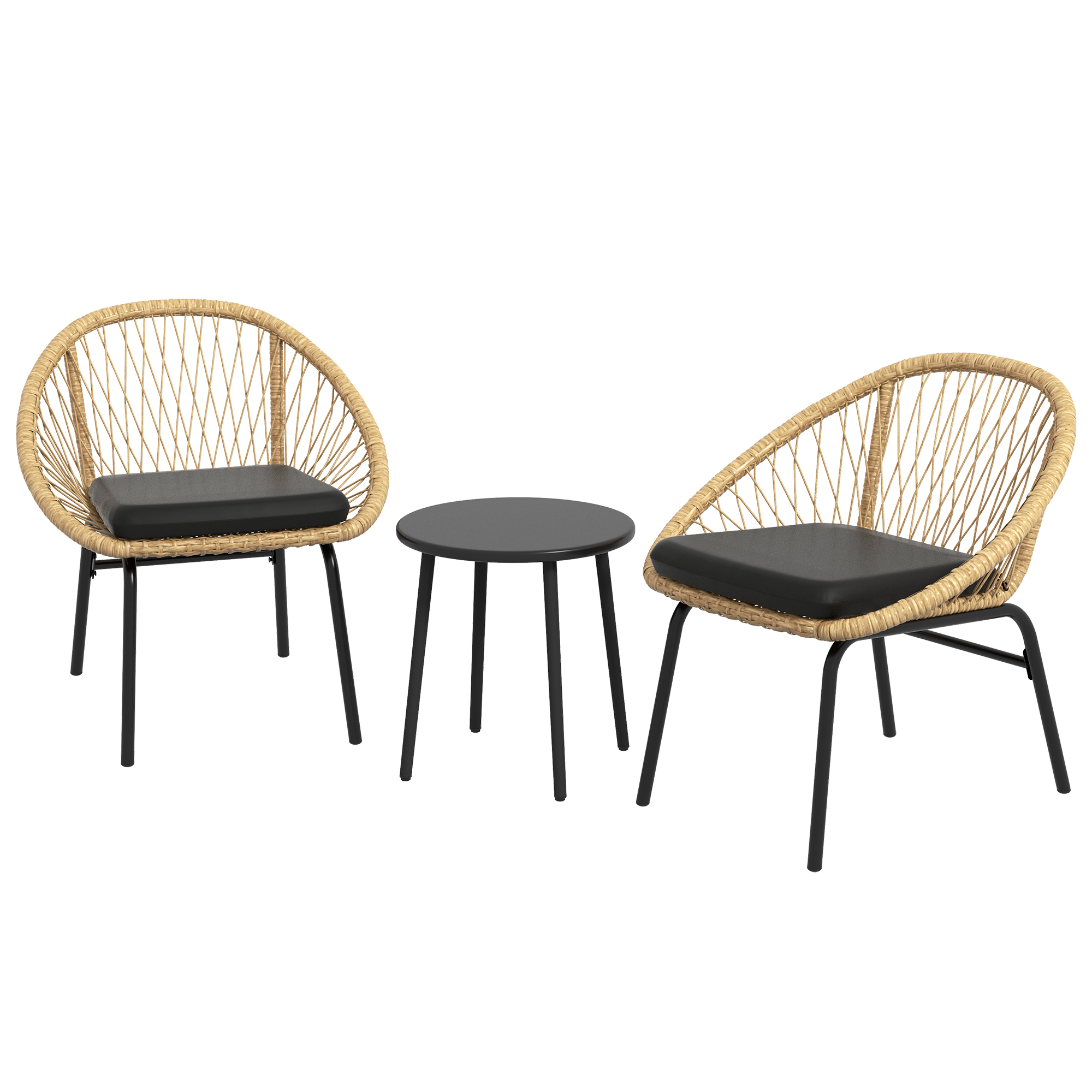 Rattan Terrassengarnitur, Gartenmöbel-Set, 2 Sessel & Tisch, Gelb