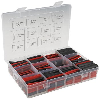 Schrumpfschlauch-Sortiment, 560-teilig - in Plastikbox, Ratio 2:1, schwarz + rot Schrumpfschlauch-Sortiment, 560-teilig - in Plastikbox, Ratio 2:1, schwarz + rot