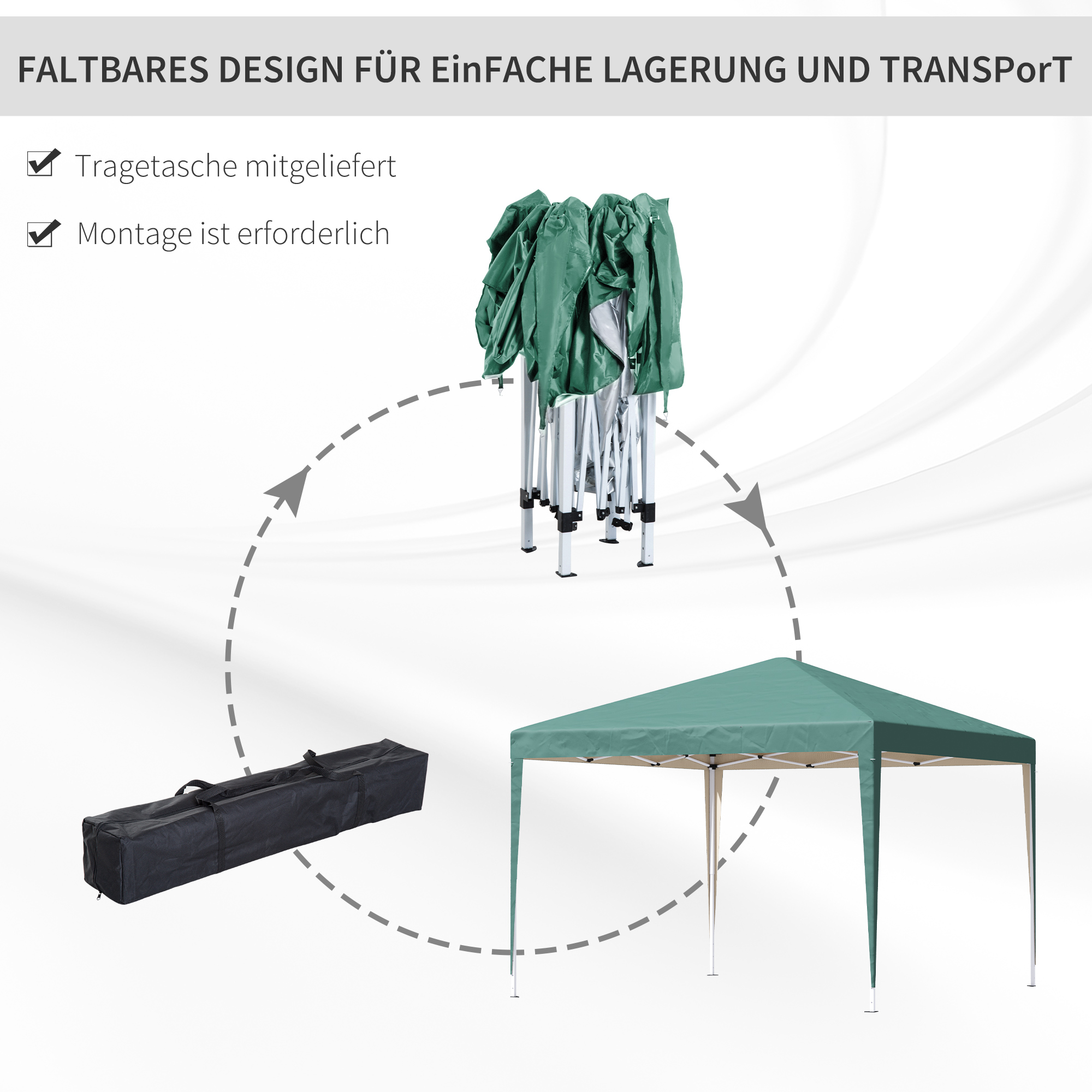 Pavillon, 2,95 x 2,95 m Pop-Up-Faltpavillon, Gartenpavillon, Partyzelt, UV-Schutz, Stahl+Oxfordstoff, Grün