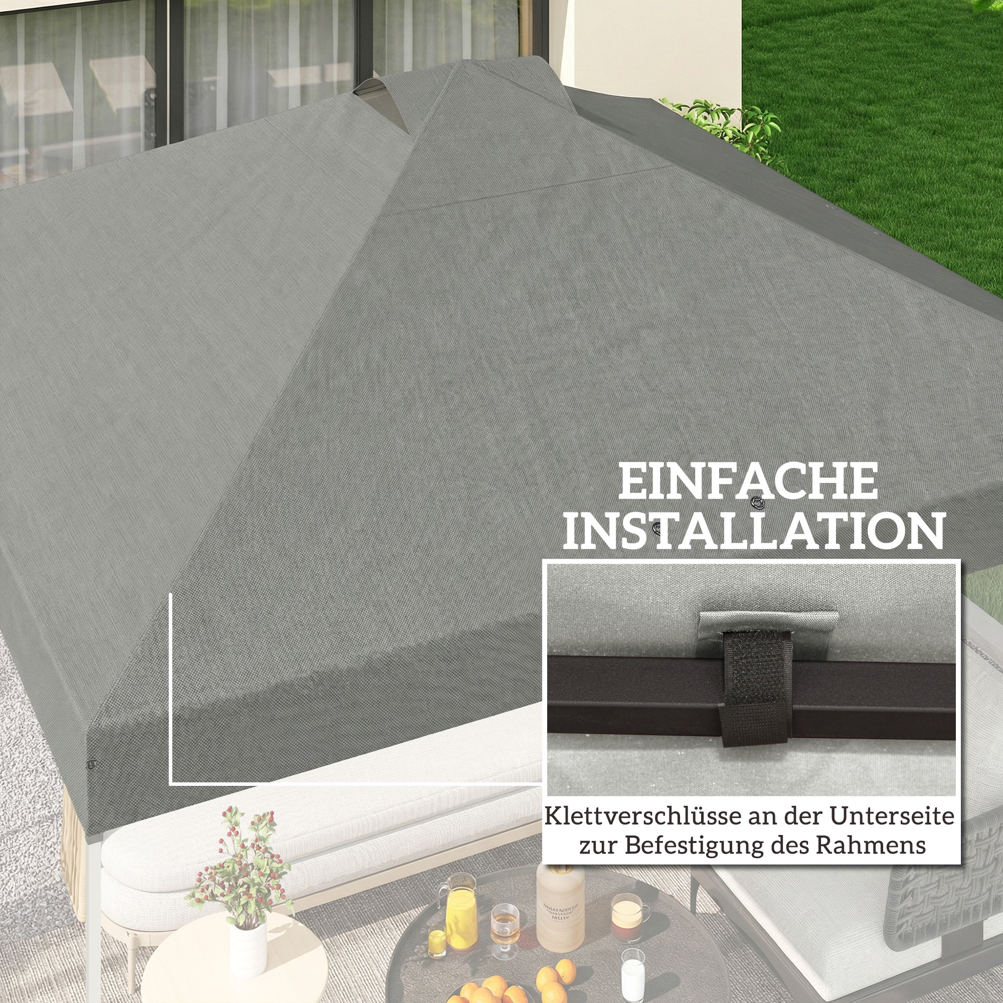 Pavillon-Dach Ersatz UV50+ wasserfest mit 8 Abflusslöchern 3 x 3 m, Hellgrau