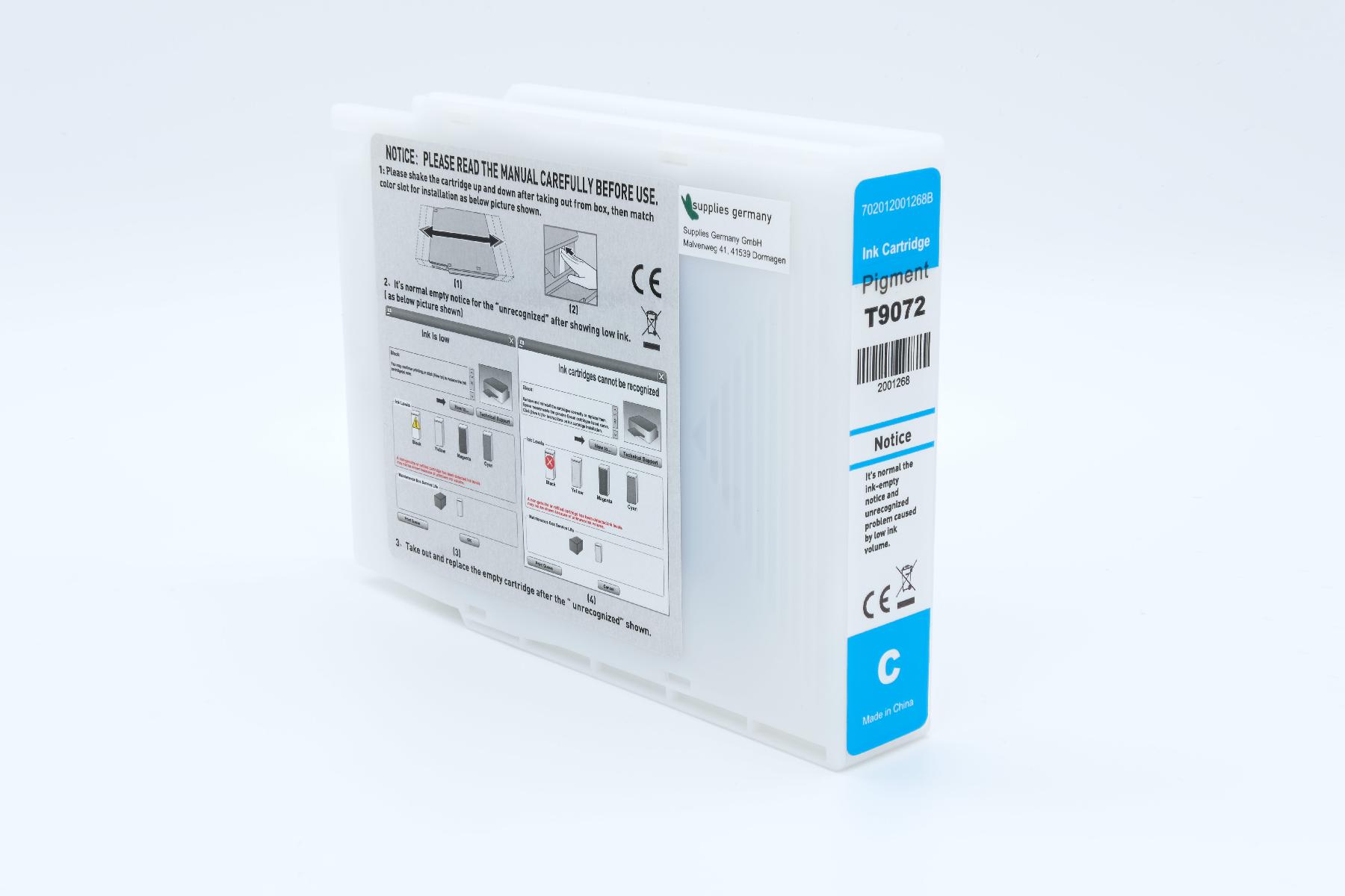 T9072 alternativ Tinte Cyan für Epson / C13T907240 / 120 ml