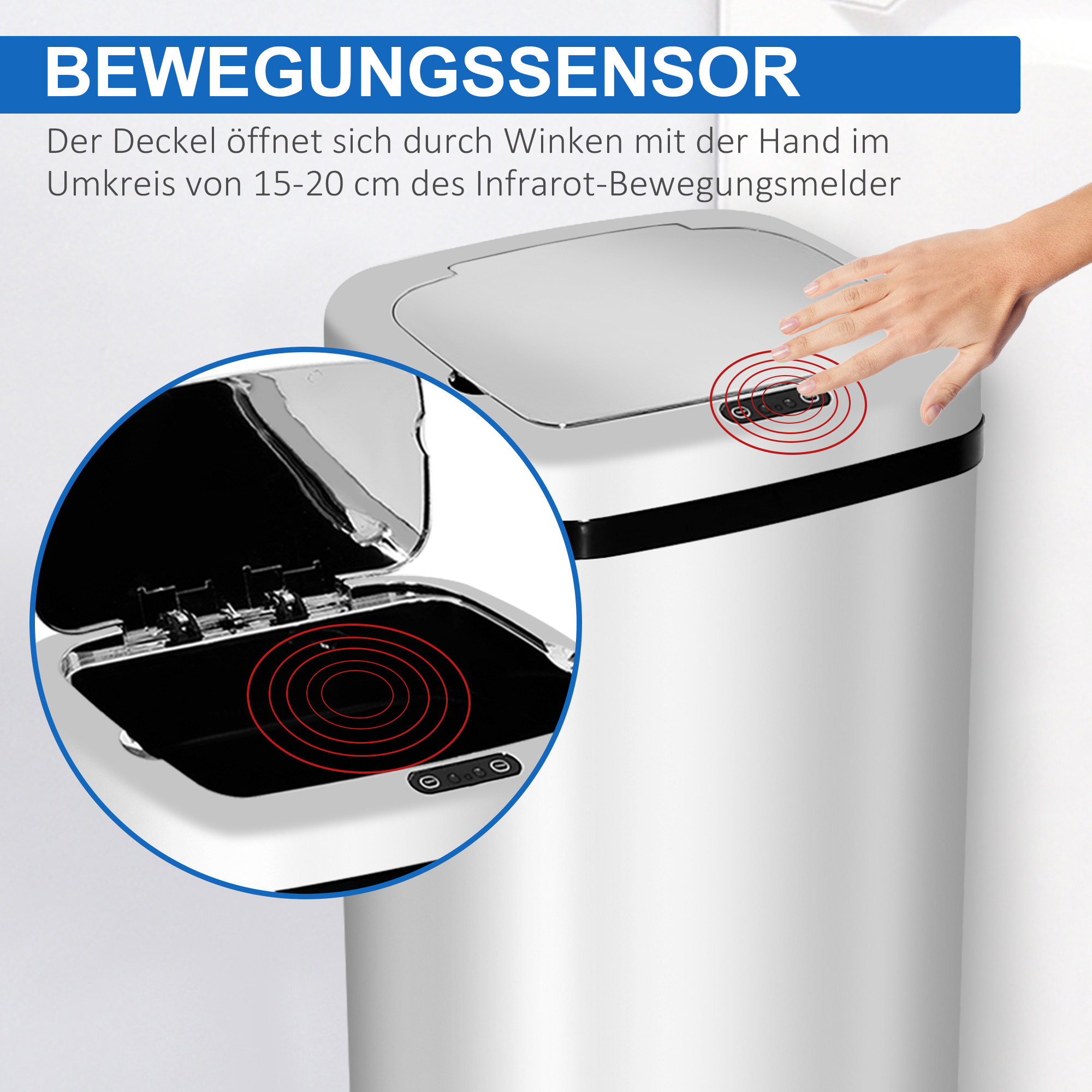 Sensor Mülleimer 50L Automatik Mülleimer mit Bewegungssensor, Wasserdichter Abfalleimer für Büro, Schlafzimmer, Küchen Edelstahl Silber