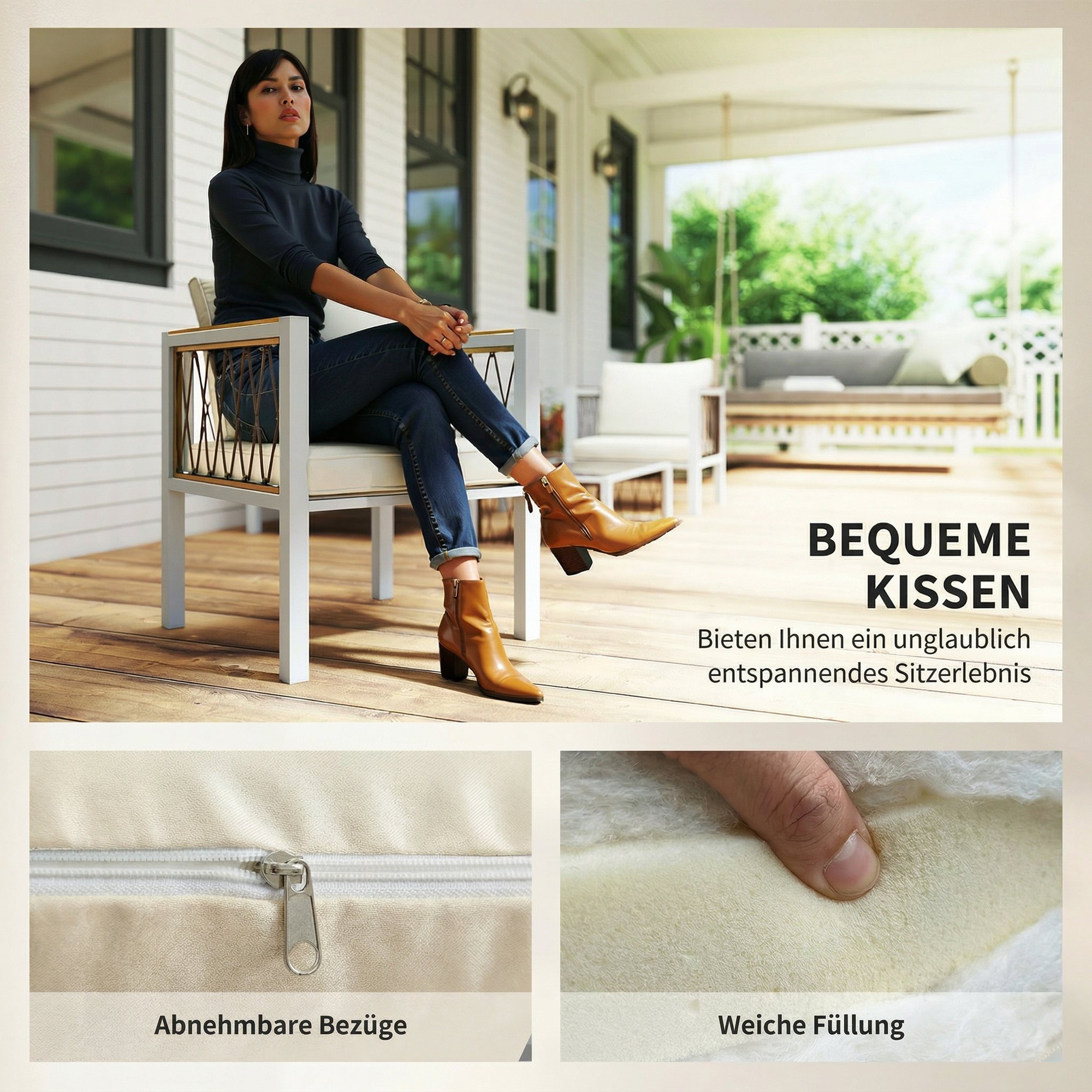 Gartenmöbel Set 4-teilig Polyrattan Lounge-Set mit Zweisitzer 2 Sessel Glastisch abnehmbar Kissen rutschfesten Matte