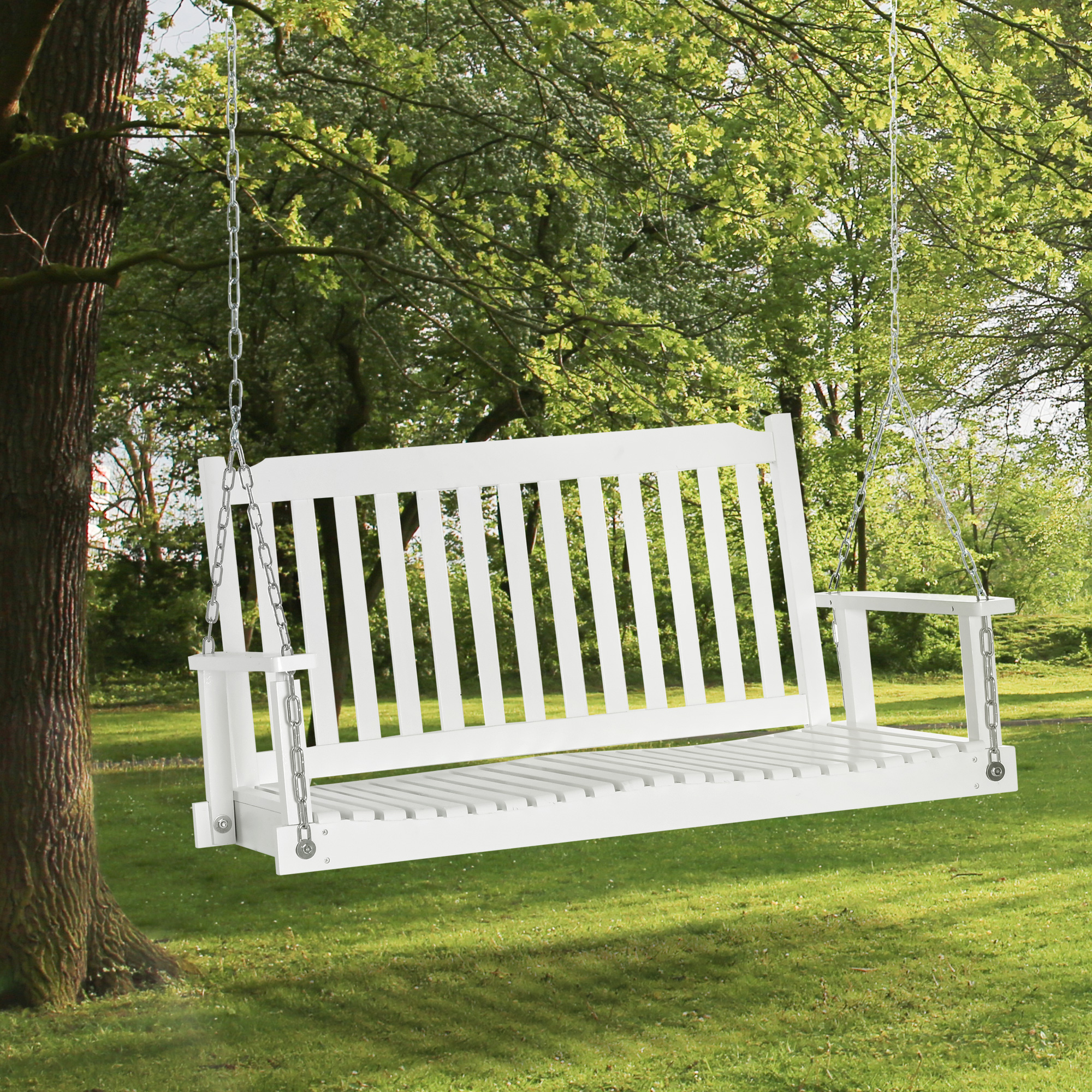 Gartenschaukel für 2 Personen Schaukelbank Hängebank Massivholz Patio Terrasse Hinterhof Weiß 117 x 69 x 60 cm