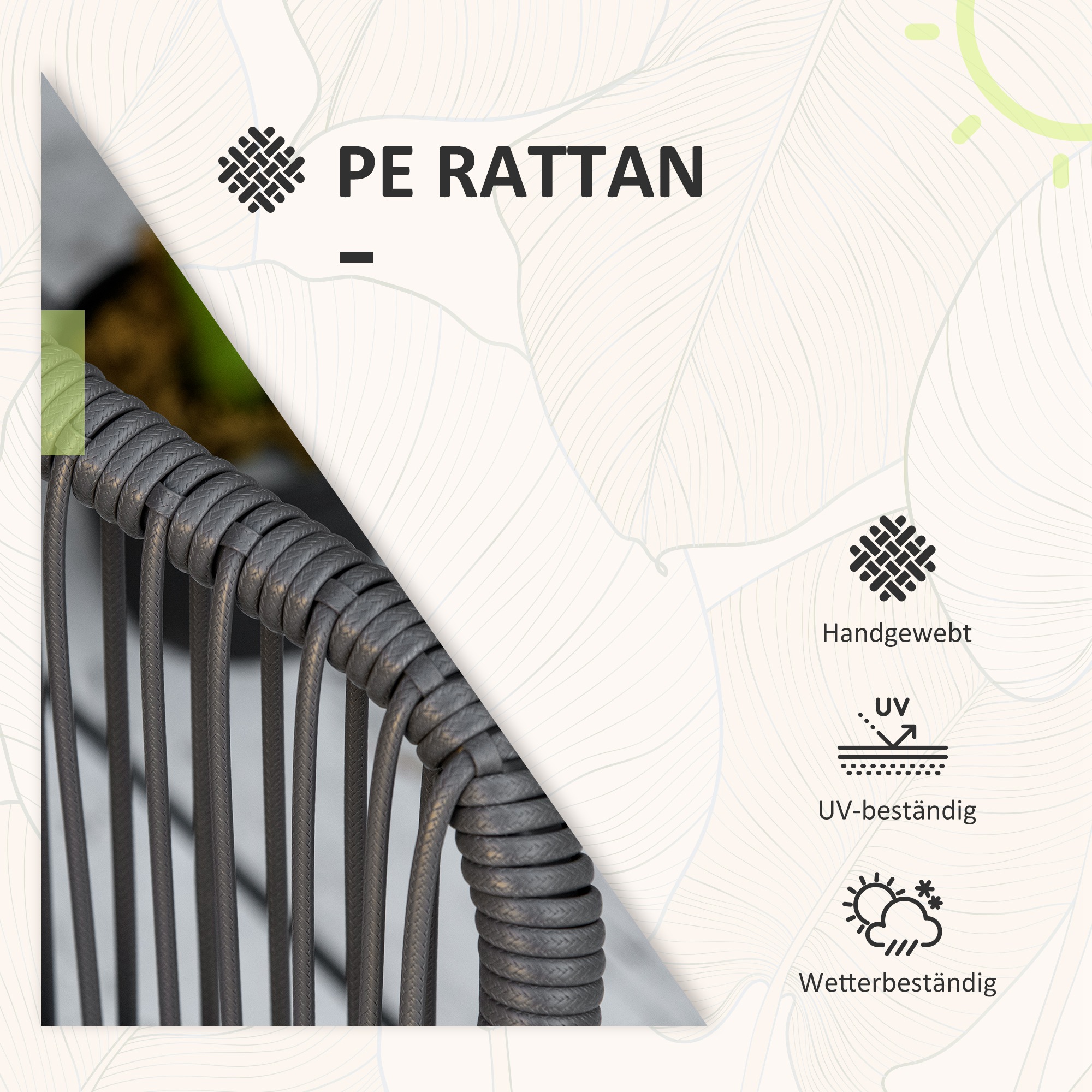 Bistro-Set Rattan-Sofa-Set Terrassen-Set, 2 Stühle, 1 Tisch, wetterbeständig, 65 x 63 x 80 cm, Dunkelgrau + Hellgrau