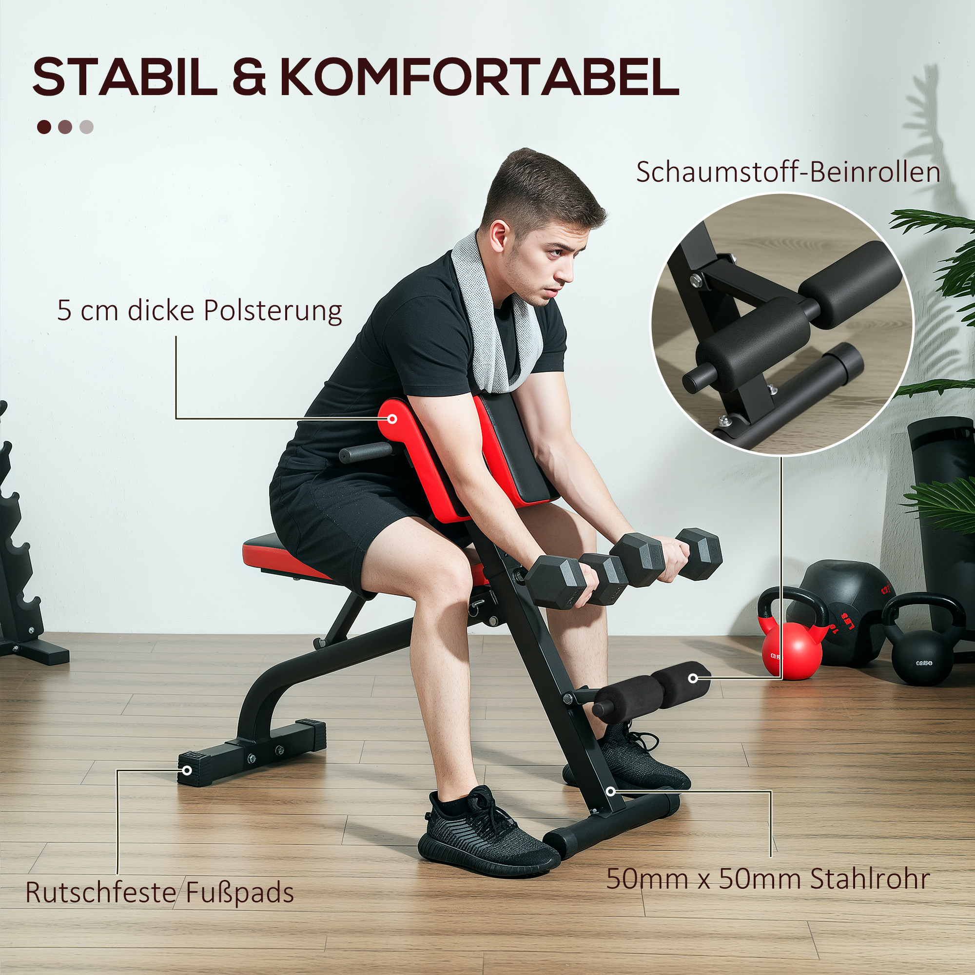 Hantelbank, Multifunktions-Trainingsbank, Klappbar Fitnessbank, bis 300 kg belastbar, Stahl, Schwarz