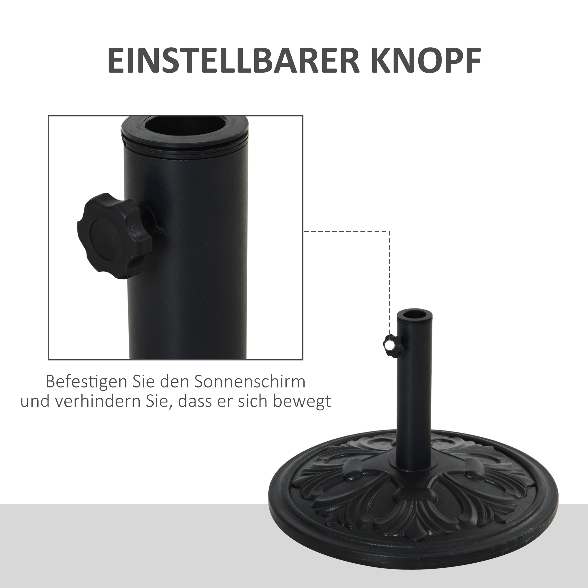Sonnenschirmständer 13 kg Schirmständer Schirmstangen mit 35 mm/38 mm/48 mm Durchmesser Schirmhalter für Garten, Balkon, Antik Schwarz