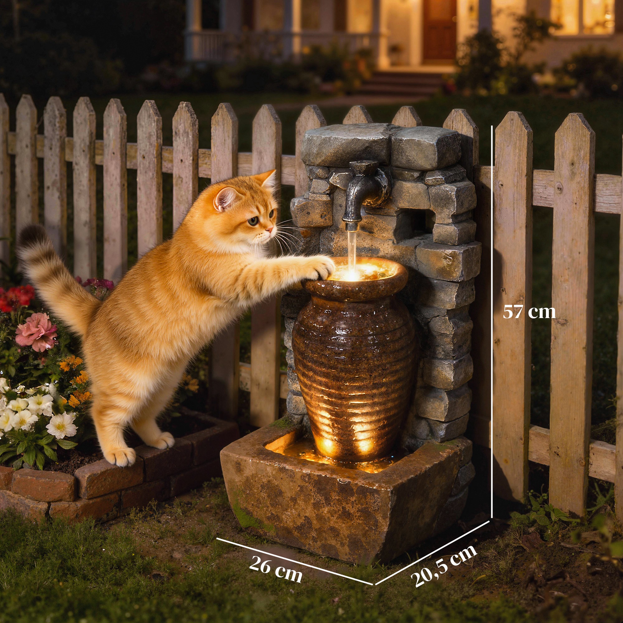 Gartenbrunnen mit einstellbarem Wasserfluss und 3-stufiger rustikaler Steinwand im Krugdesign
