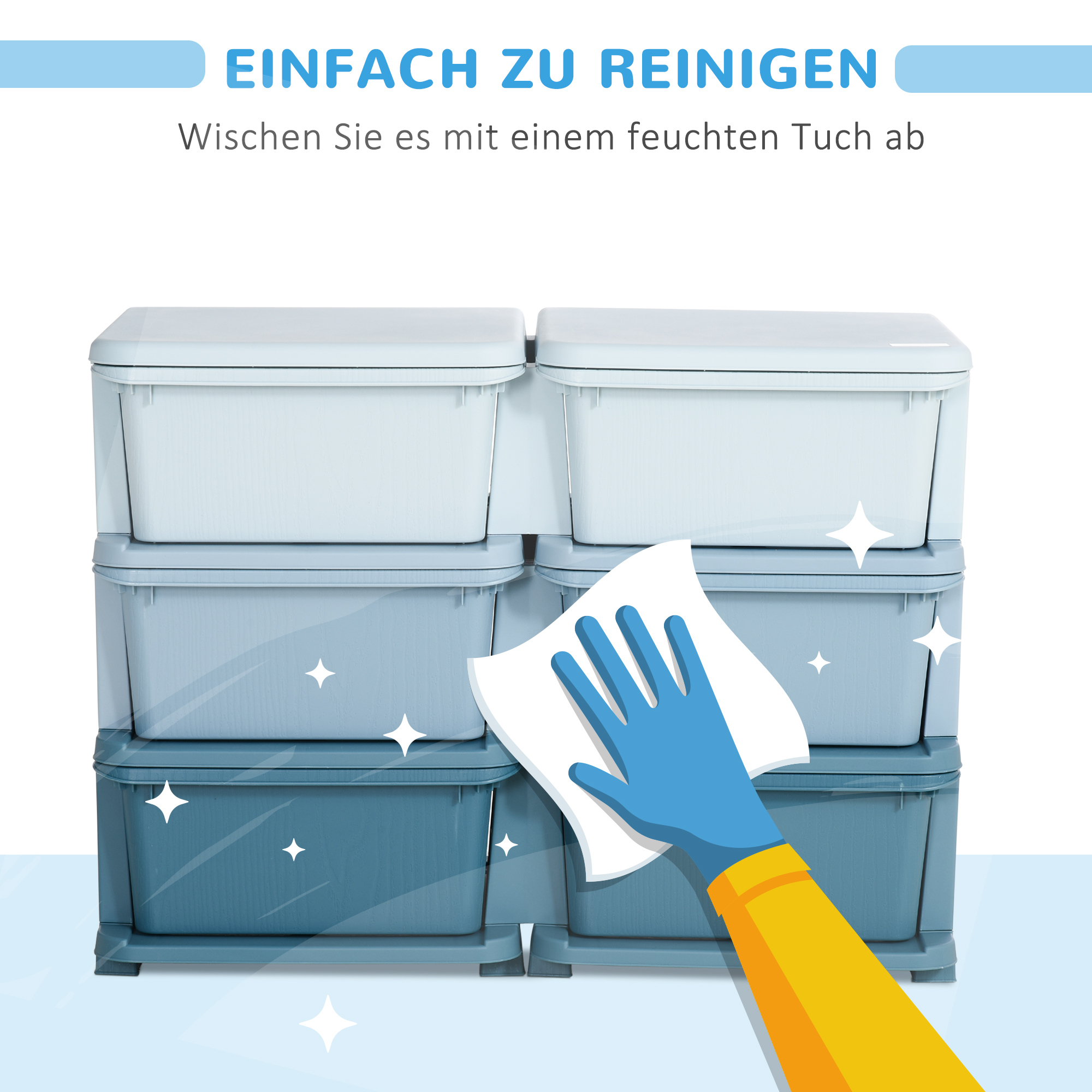 Aufbewahrungsbox für Kinder, Kinder-Aufbewahrungsbox, 3 Schubladen, Blau