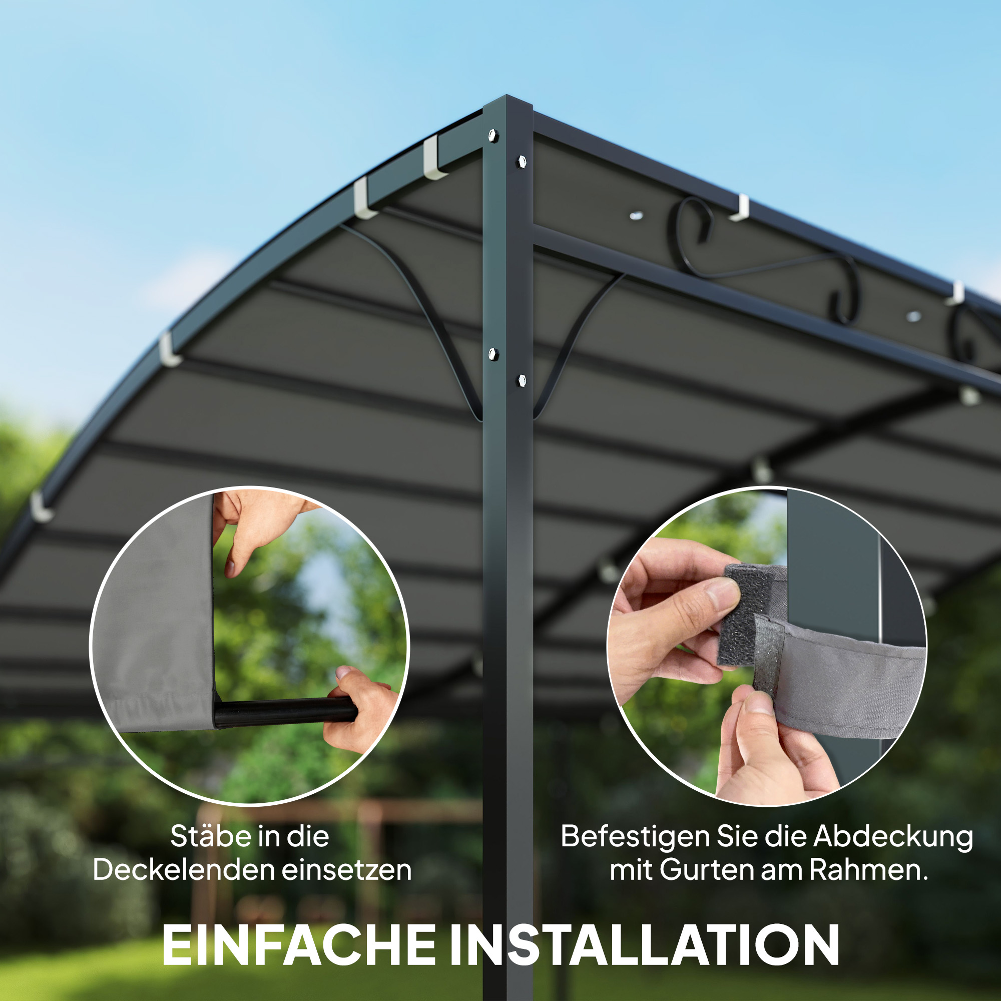 Ersatzdach für Pergola Sonnensegel für Terrassenüberdachung Ersatz-Dachplane für 3 x 3 m Pavillon 298x293 cm Dunkelgrau