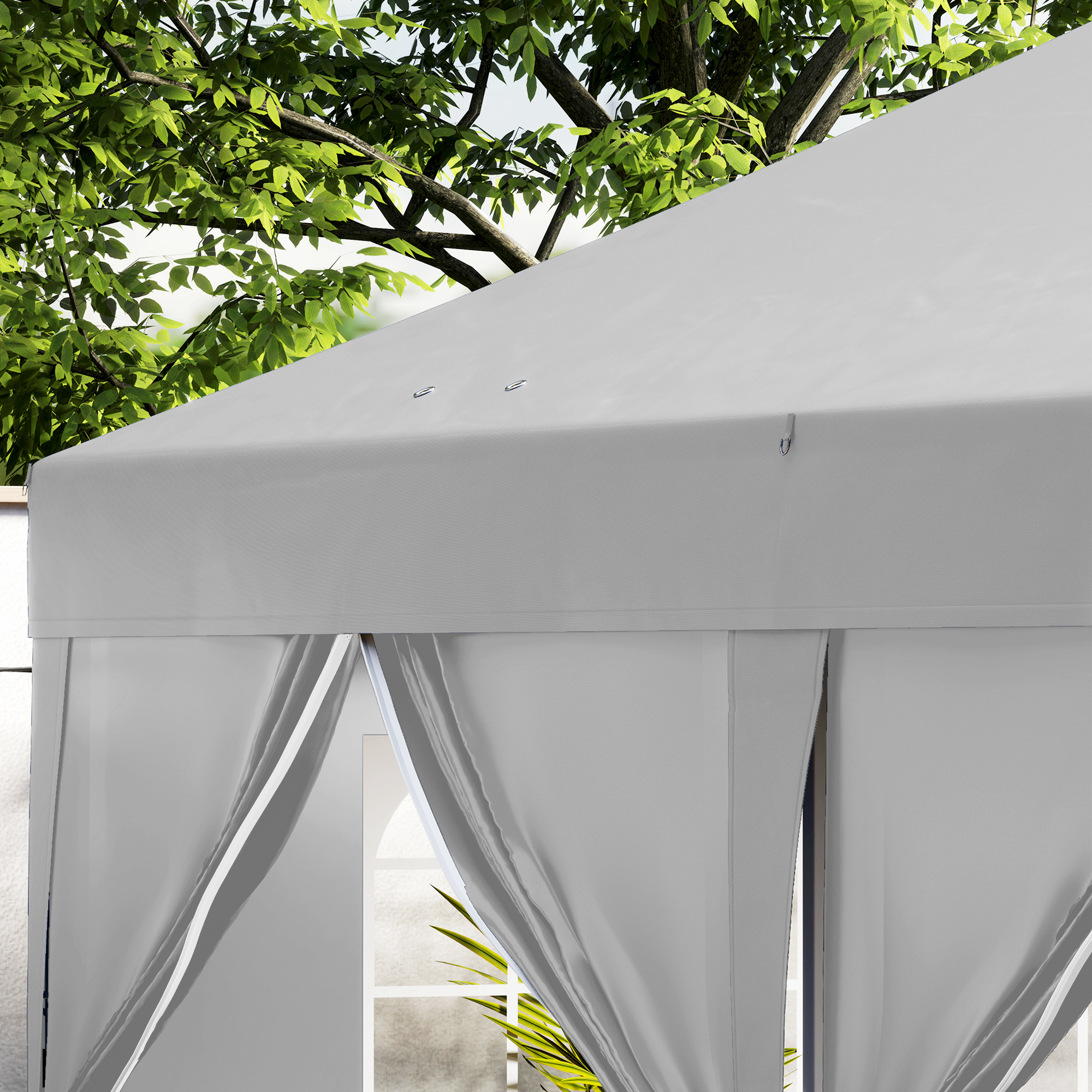 Pavillon ca. 6x3m Stabil Winterfest Pop-up Faltpavillon mit Fenster Reißverschlusstür Seitenteilen UV Schutz