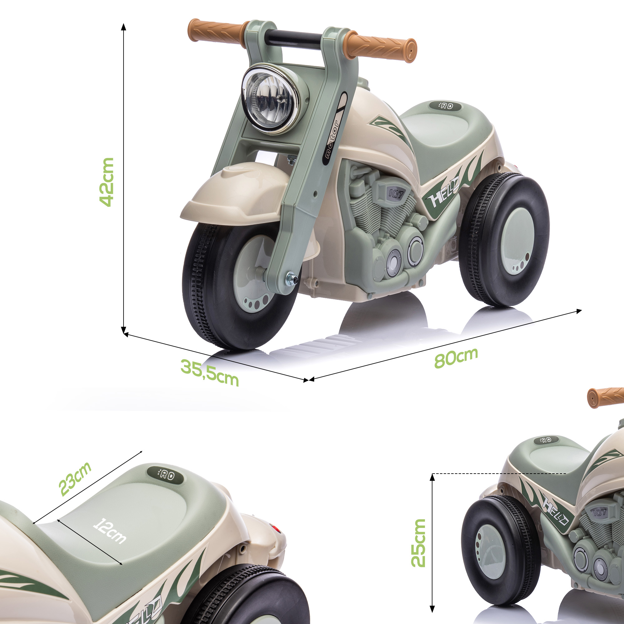 Rutschauto, Motorrad-Design, Musik und Seifenblasen, für 2-5 Jahre, Cremeweiß