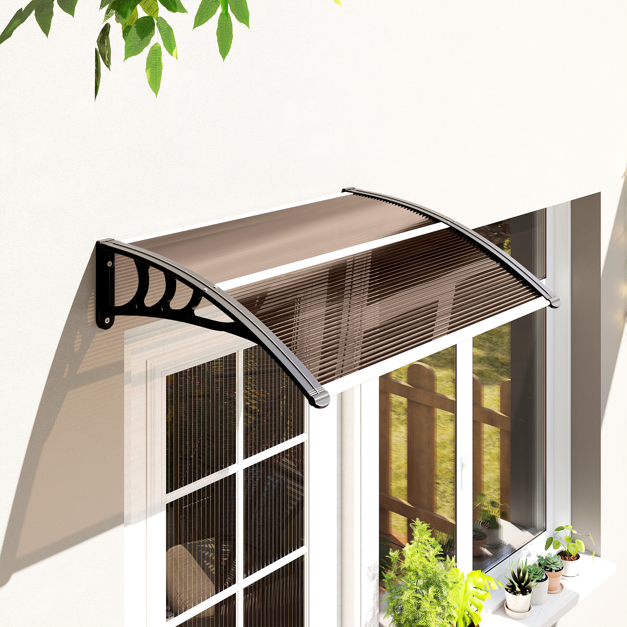 Vordach Haustürvordach 75 x 100 cm Pultvordach Überdachung Polycarbonat Braun