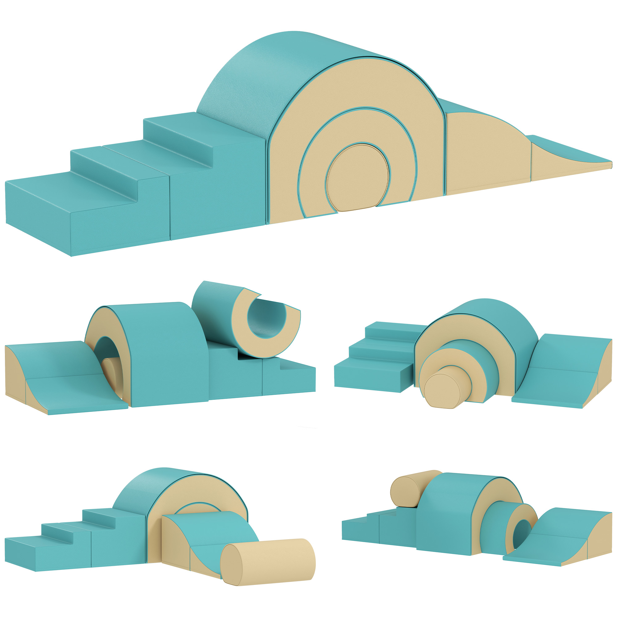 5-teiliges Softbaustein-Set für Babys & Kleinkinder, Schaumstoff, Kunstleder, 5 kreative Formen, Indoor-Set zum Klettern, Krabbeln, Spielen, Grün