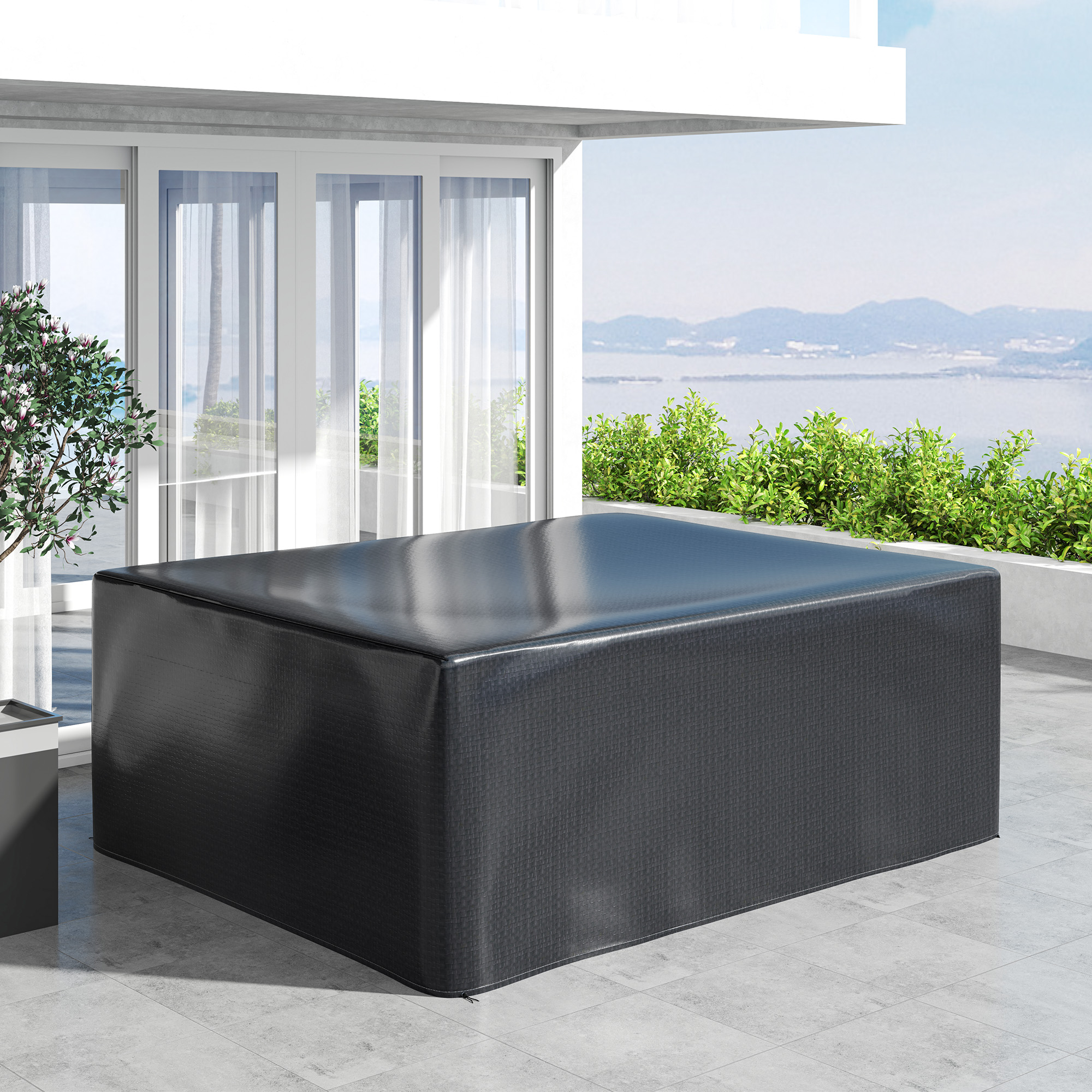 Schutzhülle für Gartenmöbel Winterfest Wasserdicht Abdeckung Anti-UV Abdeckplane 235 x 190 x 90cm Schwarz