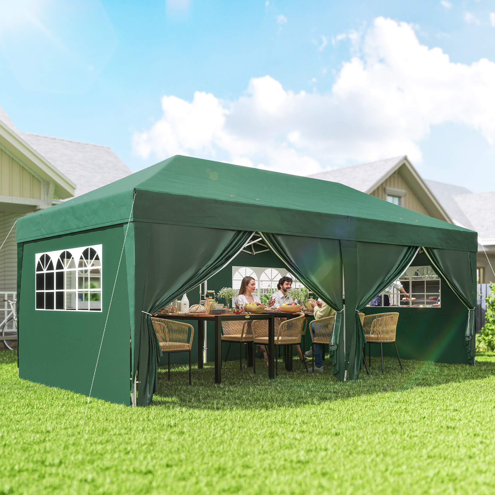 Pavillon ca. 6x3m Stabil Winterfest Pop-up Faltpavillon mit Fenster Reißverschlusstür Seitenteilen UV Schutz