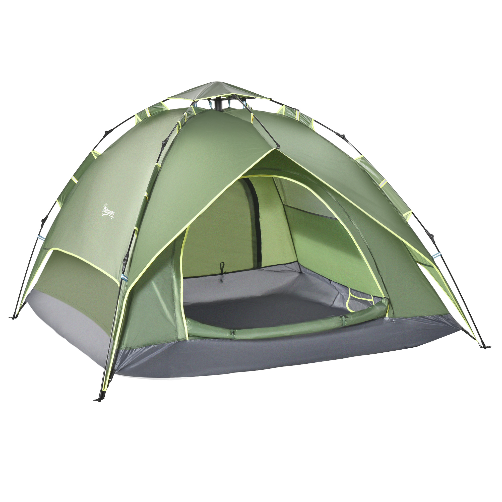 Doppelzelt Campingzelt Outdoorzelt Familienzelt Quick-Up-Zelt 2 Erwachsene + 1 Kind 4 Jahreszeiten wasserdicht Tragetasche 2 Türen Polyester + Glasfaser Dunkelgrün 210 x 210 x 140 cm