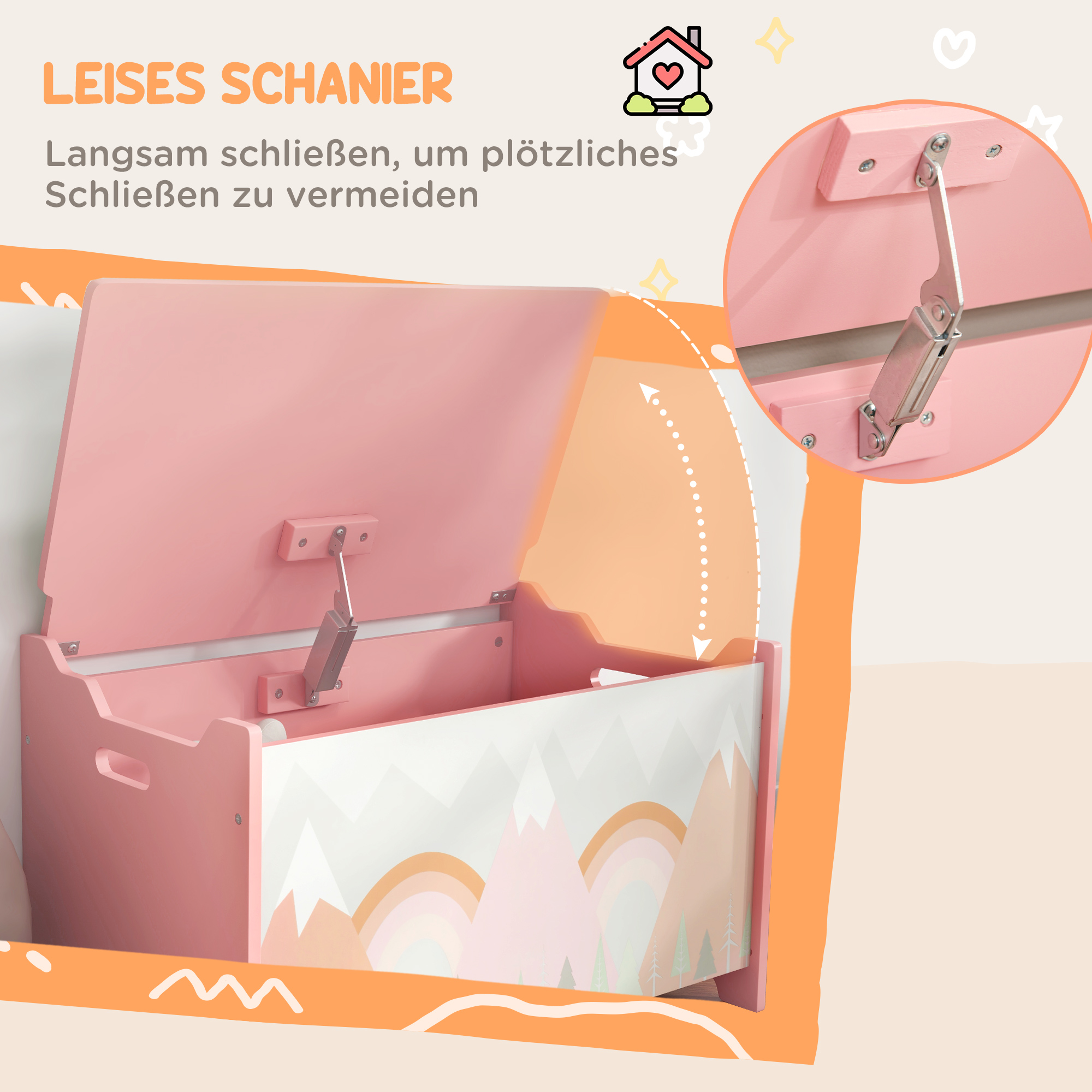Aufbewahrungsbox mit Stauraum, Spielzeugkiste mit Deckel-Sicherheitsscharnier, niedlichem Tierdesign, 60 x 37 x 39 cm, Rosa