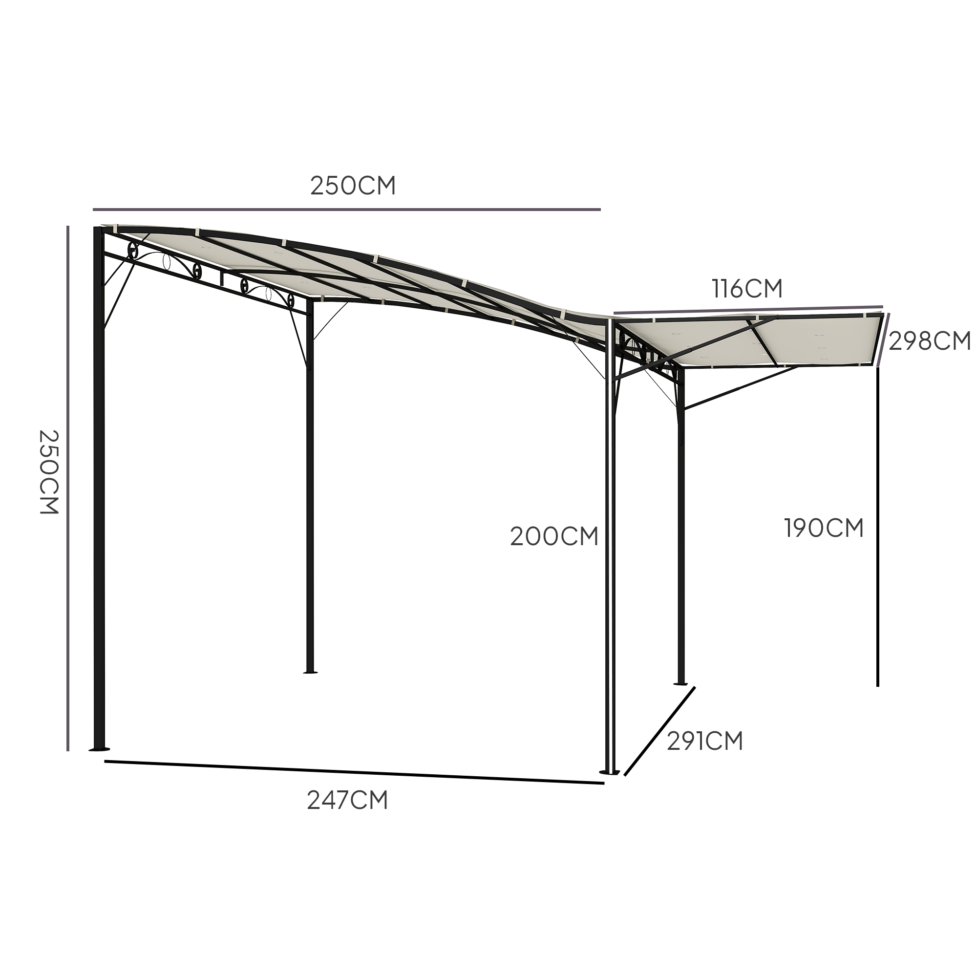 Pavillon mit klappbarer Dacherweiterung wetterfest 3 x 2,5 m Cremeweiß