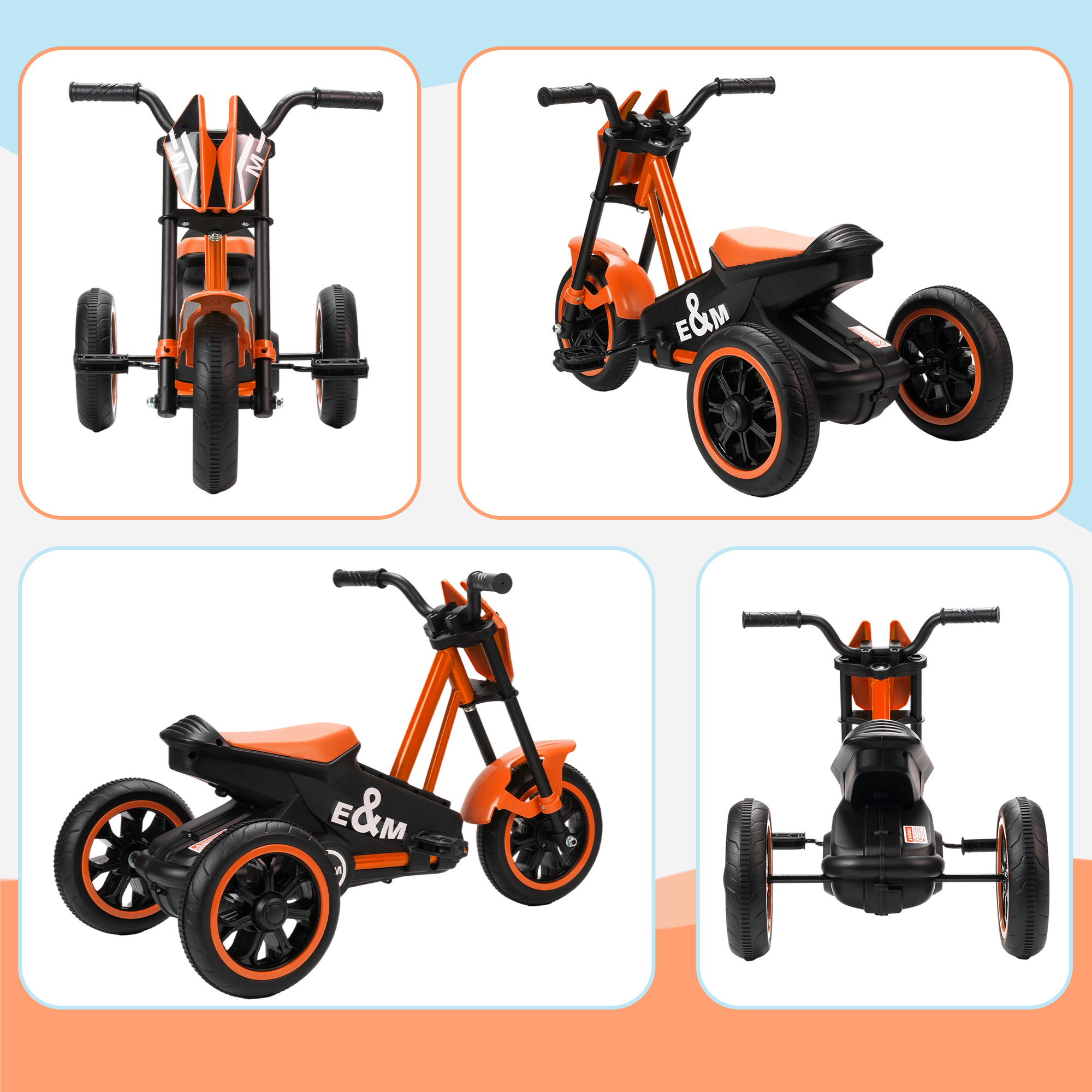 Dreirad, Kinderfahrrad, Laufrad, Kinderrad mit Pedal, Lauffahrrad für Kinder 18-36 Monaten, Stahl, 79x44x47 cm, Orange