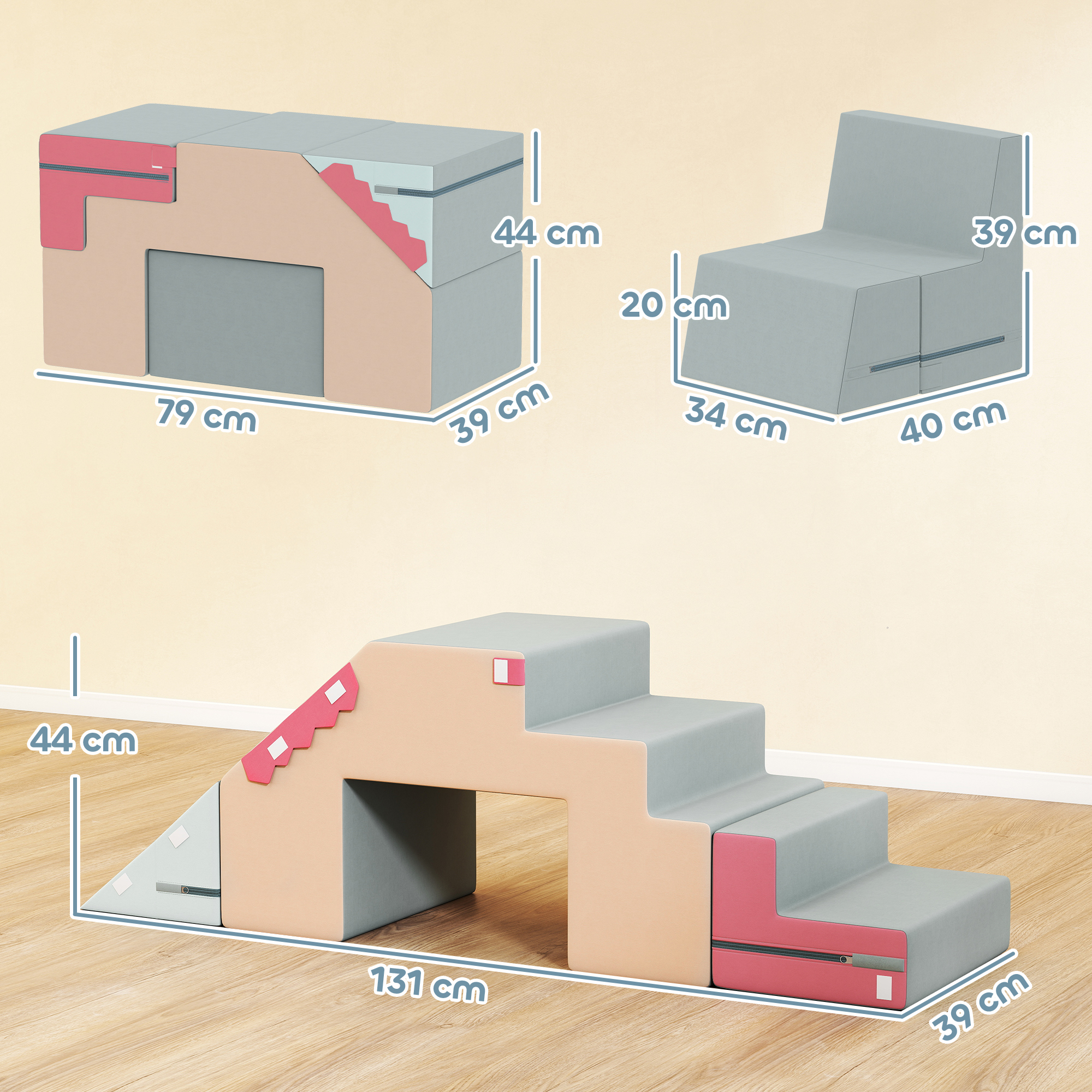 2-teiliges weiches Spielblöcke-Set für Kleinkinder, Kunstleder, Schaumstoff, zum Klettern, Bauen, Spielen, Bunt
