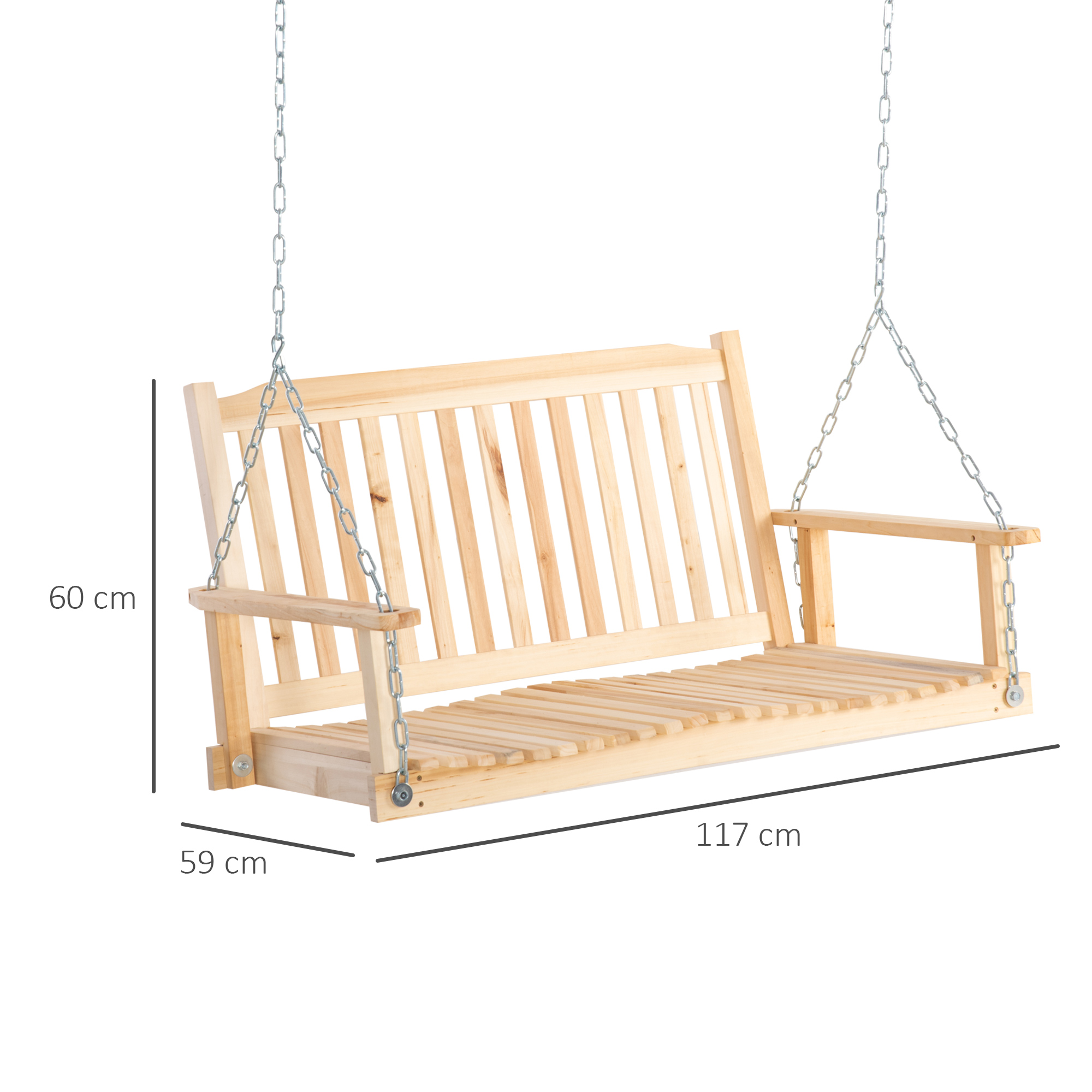Gartenschaukel für 2 Personen Schaukelbank Hängebank Massivholz Patio Terrasse Hinterhof Natur 117 x 69 x 60 cm