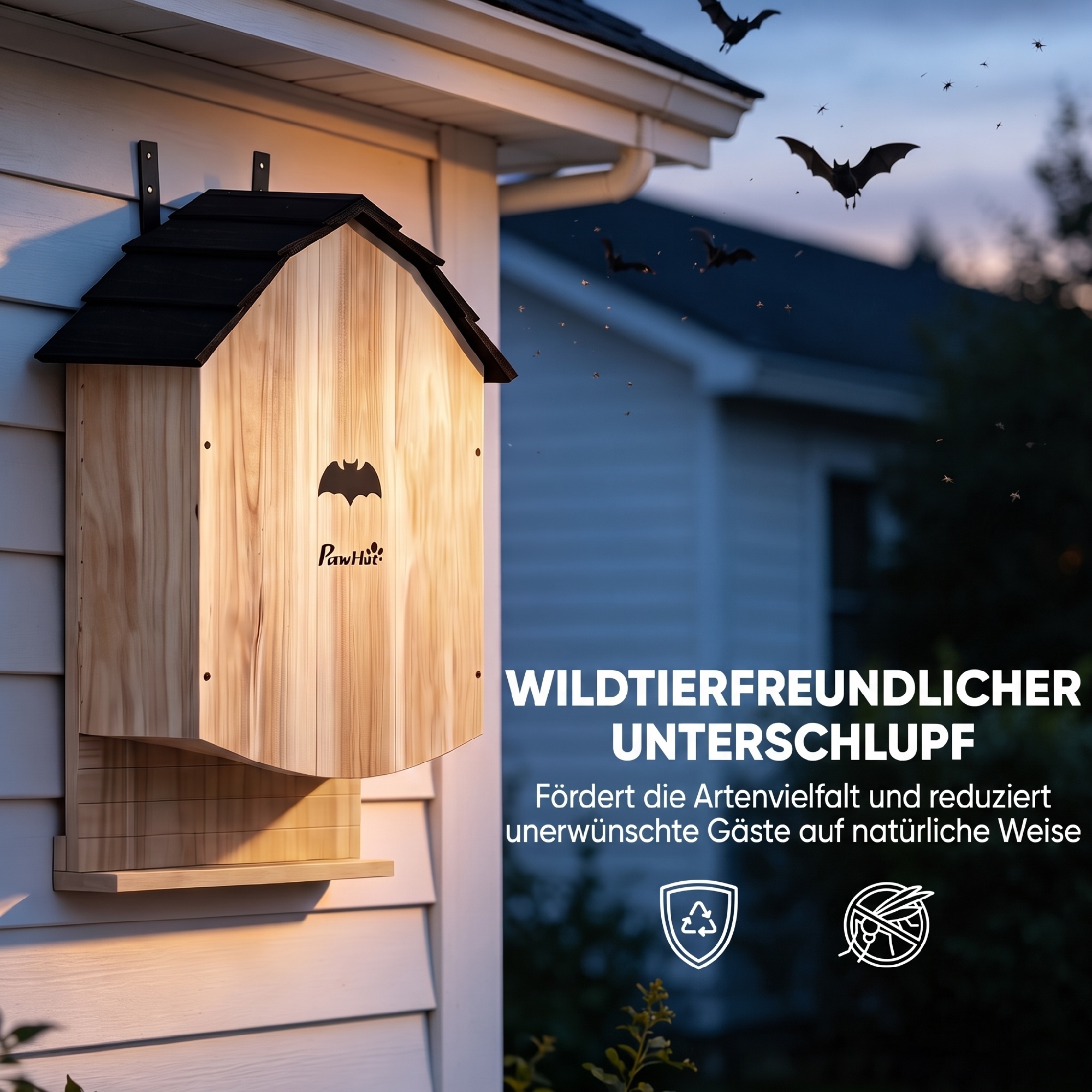 Fledermauskasten Fledermaushaus mit 3 Kammern Haken Nistkasten aus Tannenholz wetterfest für Fledermäuse