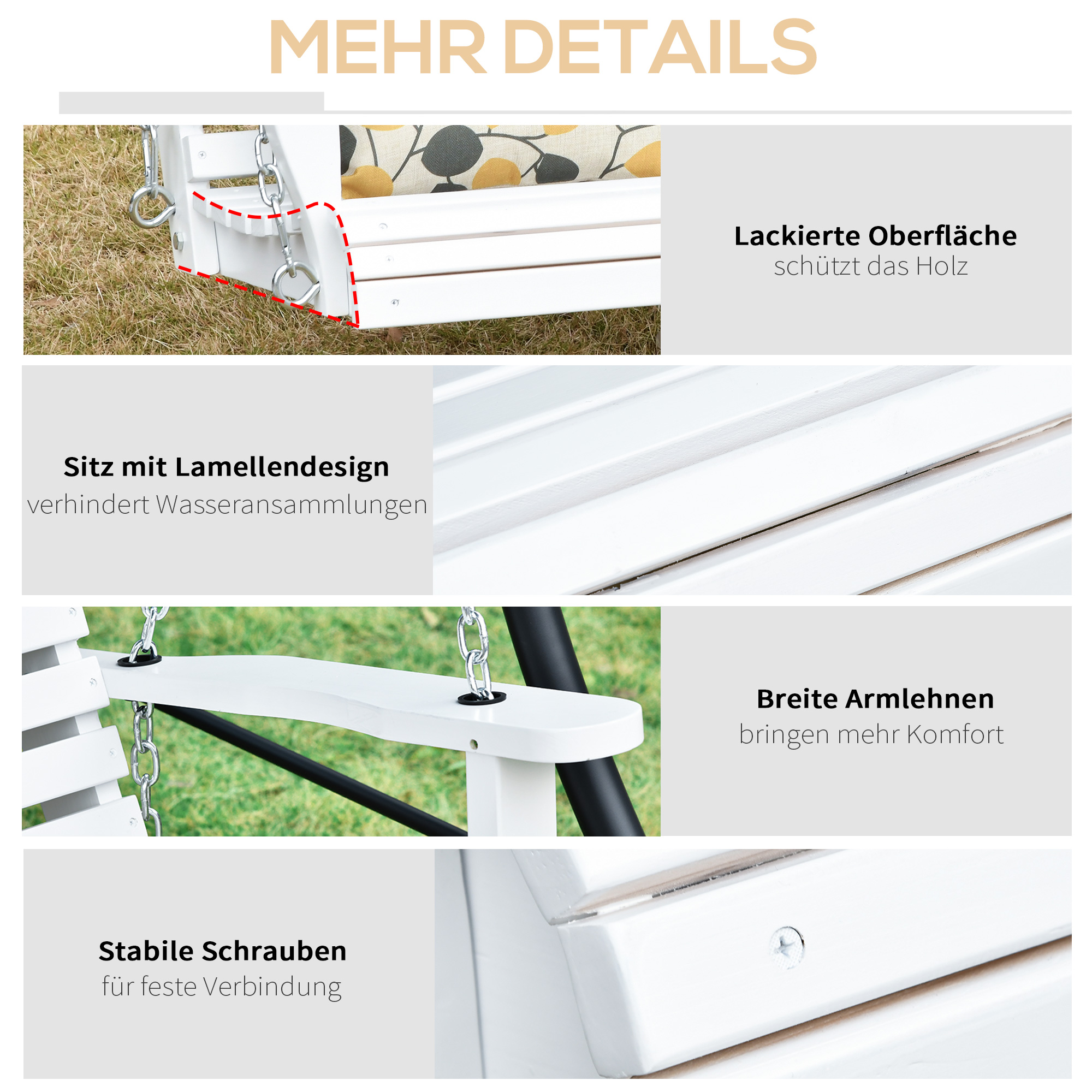 Hängebank mit Klapptisch und Becherhaltern Naturholz 150 x 75 x 53cm