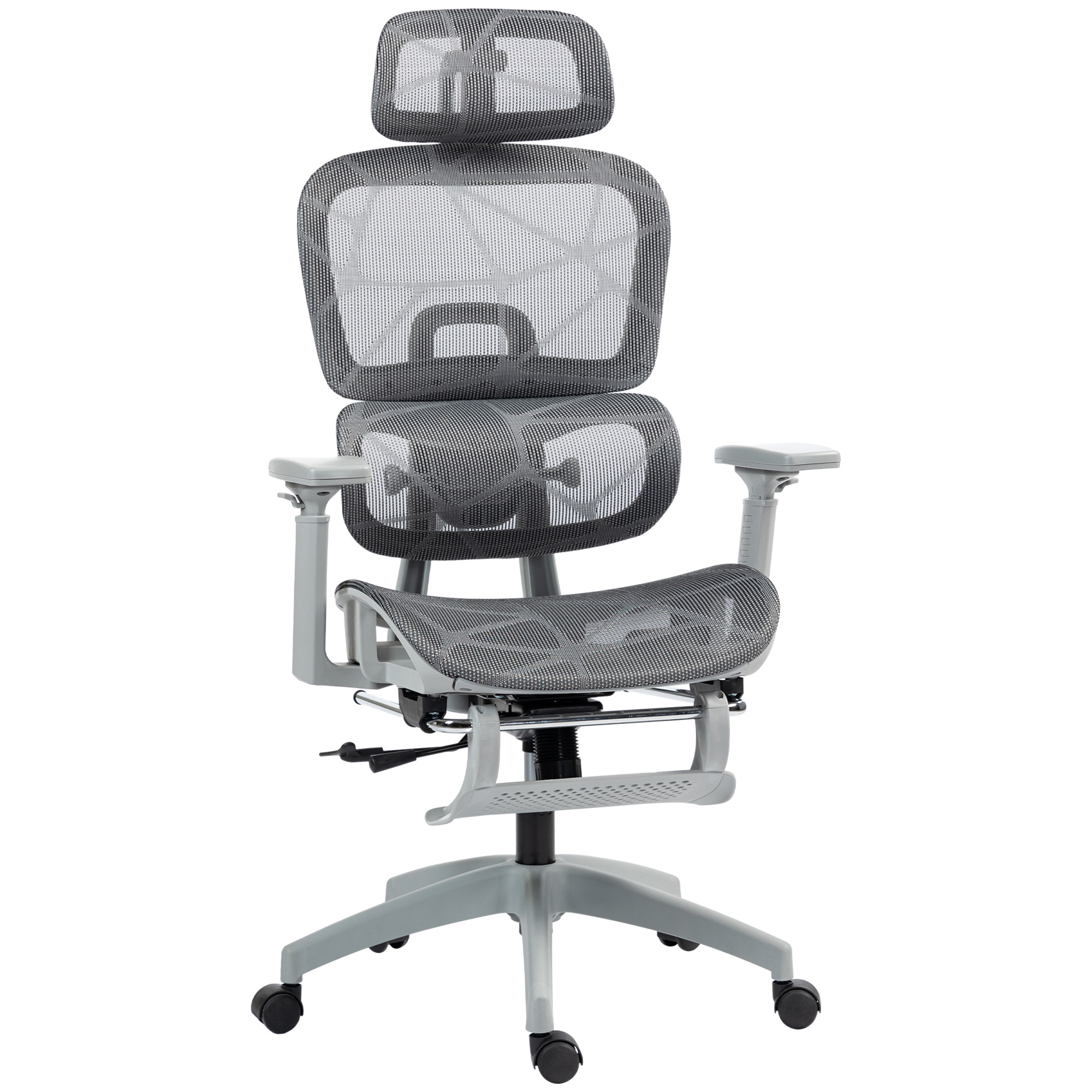 Bürostuhl, ergonomischer Schreibtischstuhl mit Netzstoffbezug, verstellbar, rollbar, mit Armlehnen, Kopfstütze, Grau