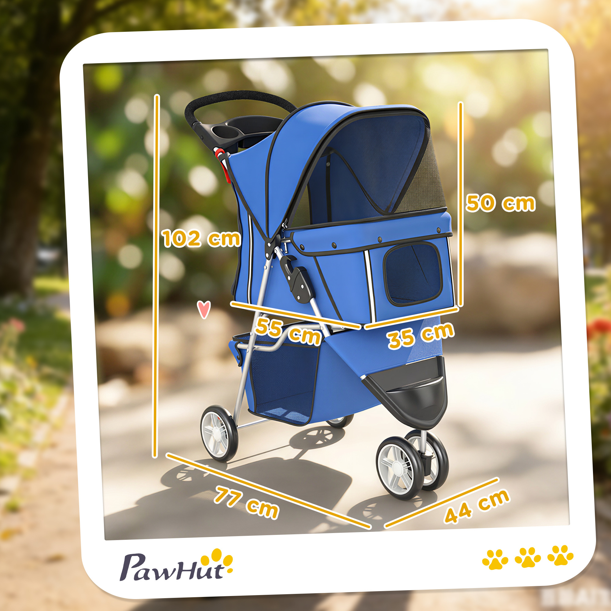 Hundewagen Hundebuggy Faltbar bis 10kg mit Aufbewahrungskorb, Kissen, Netzfenstern, für kleine Hunde, 77x44x102cm Blau