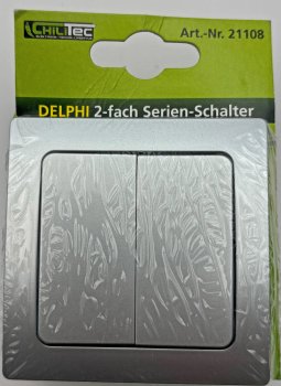 DELPHI Serien-Schalter 2-fach, 250V~/ 10A, inkl. Rahmen, UP, silber