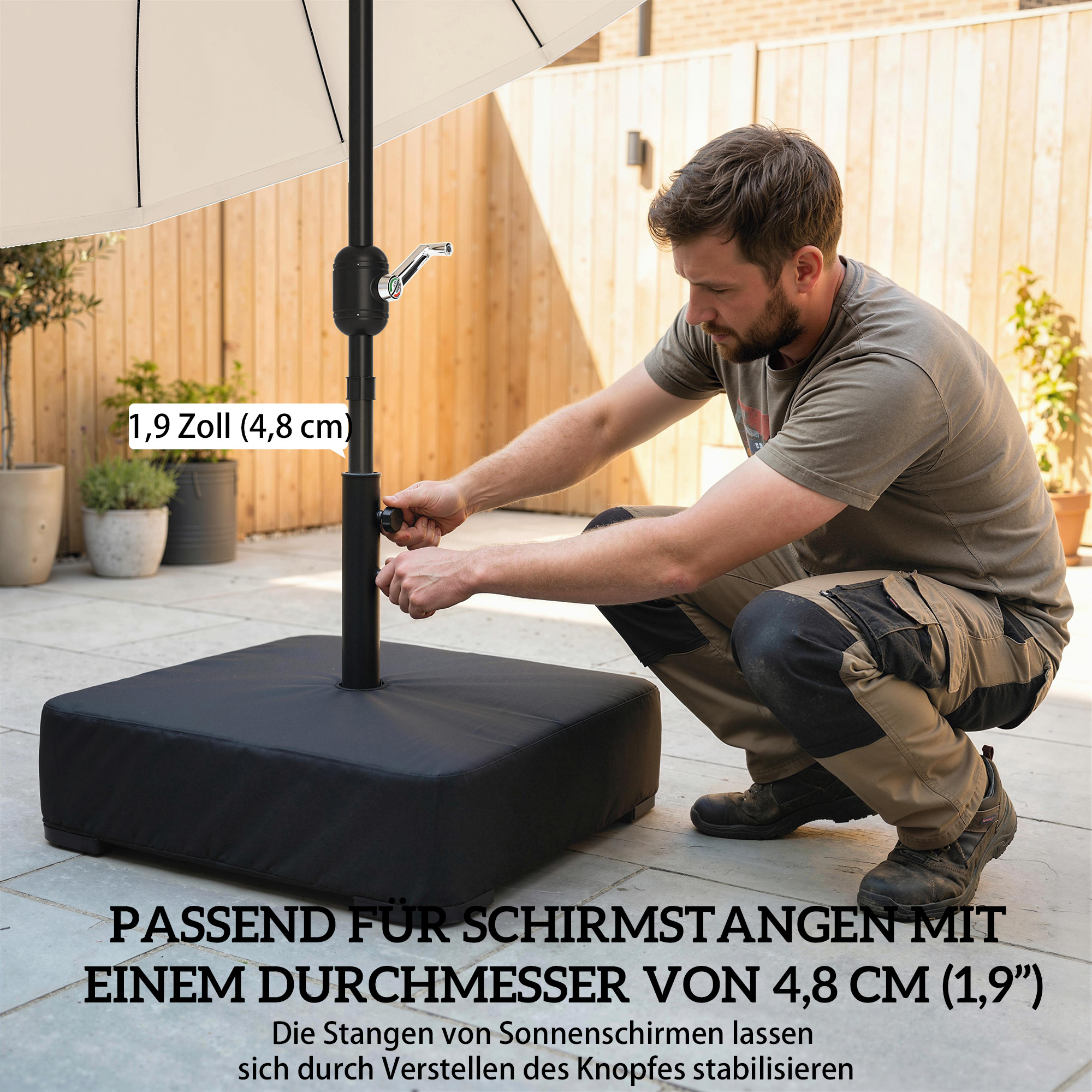 Sonnenschirmständer 80 kg Sandfüllung robuster Standfuß für Freischwinger und 48 mm Stangen Schwarz
