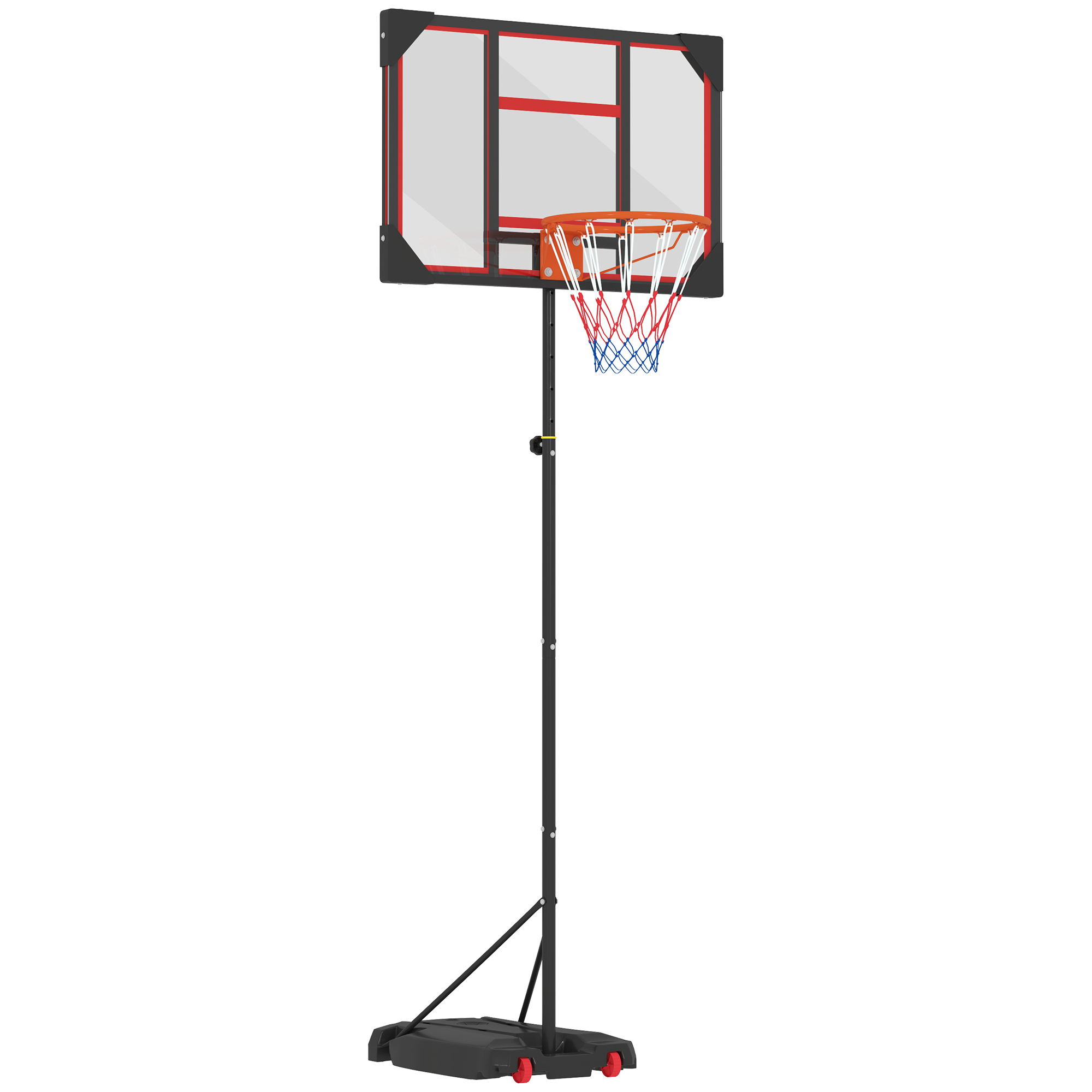 Kinder-Basketballkorb, Outdoor-Basketballkorb für Kinder, 210-260 cm höhenverstellbar, mit Rädern, ab 6 Jahren, Rot