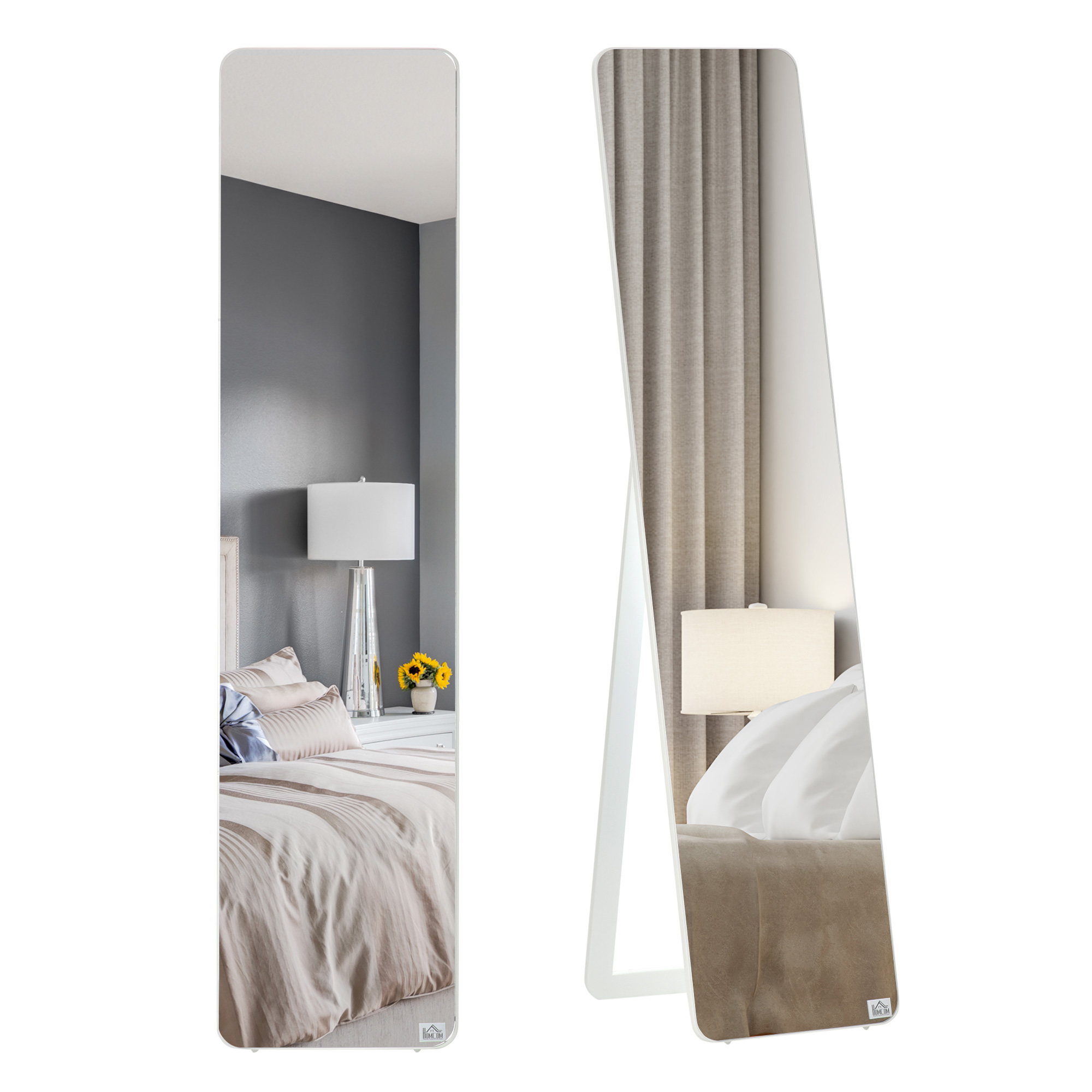 Standspiegel Ganzkörperspiegel mit klappbaren Rahmen Schminkspiegel frei stehend oder an der Wand montiert stabil für Wohnzimmer oder Ankleidezimmer Kiefernholz MDF Weiß 37 x 43 x 156 cm
