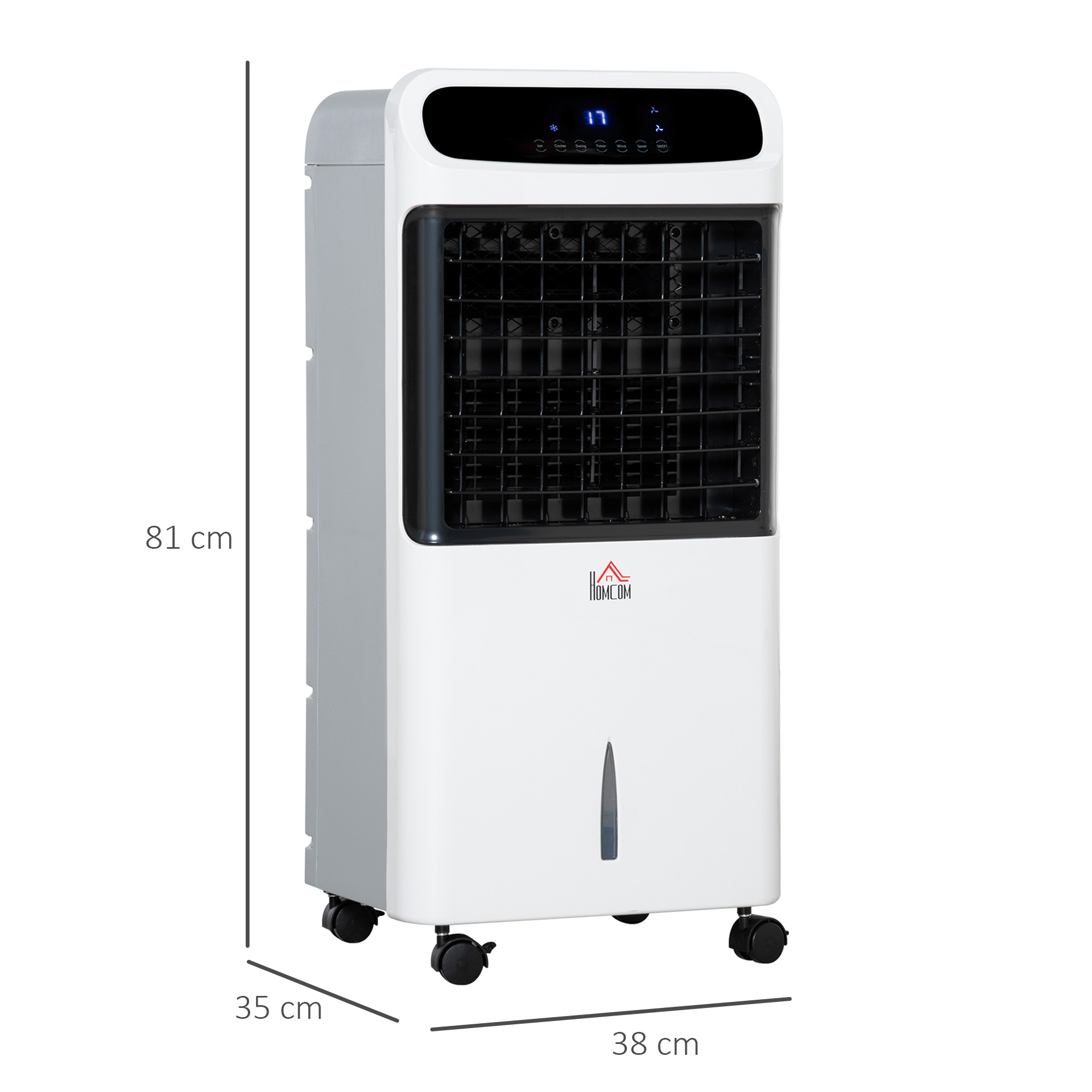 Klimaanlage mit Wasserkühlung Fernbedienung 3 Modi, 3 Geschwindigkeiten, 12 Std-Timer, LED-Anzeige, 38x35x81 cm Weiß