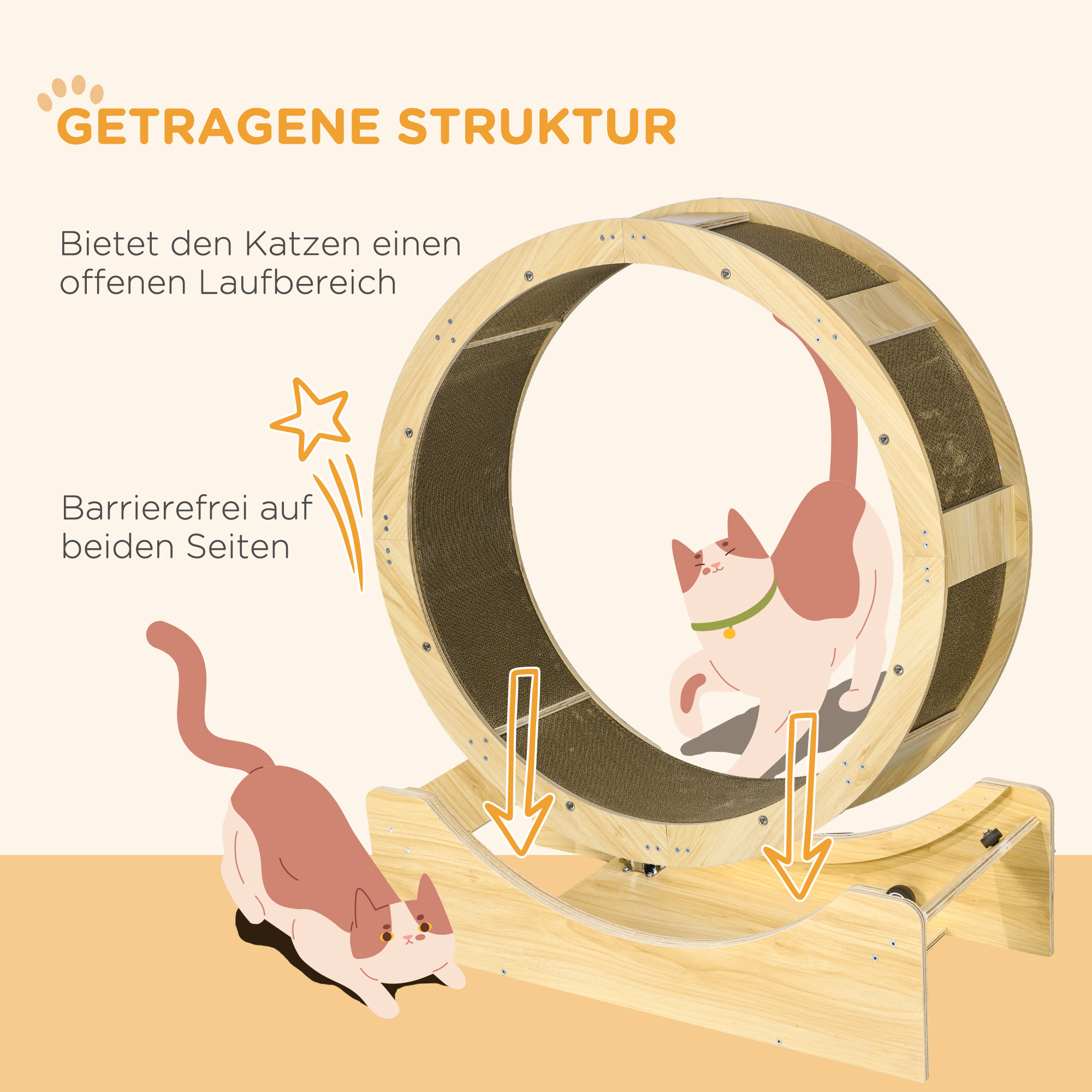 Katzenlaufrad 91 cm Katzenrad 91 cm mit Bremse, Kratzbrett, Eiche