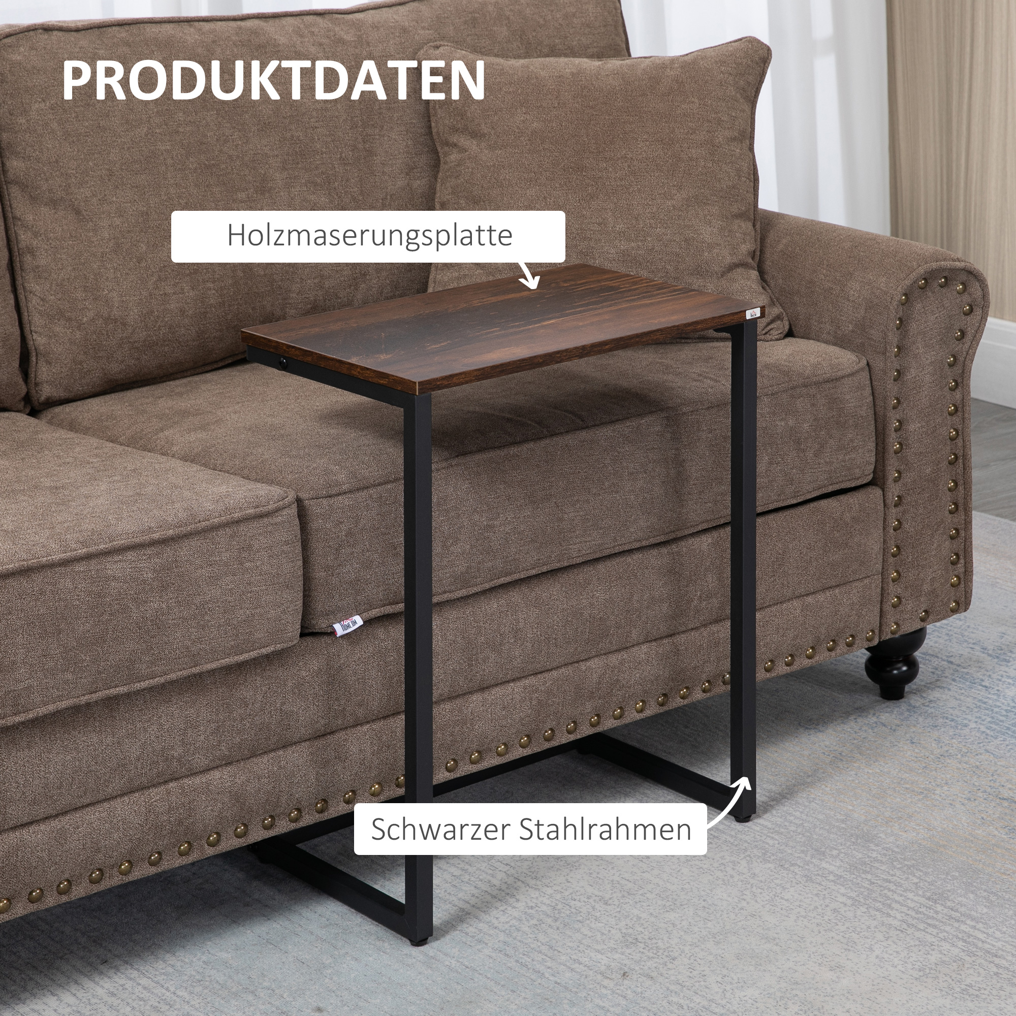 Satztisch, Beistelltisch, 3er-Set, Industrial Design, Stahlrahmen, braun+schwarz, 45 x 30 x 60cm
