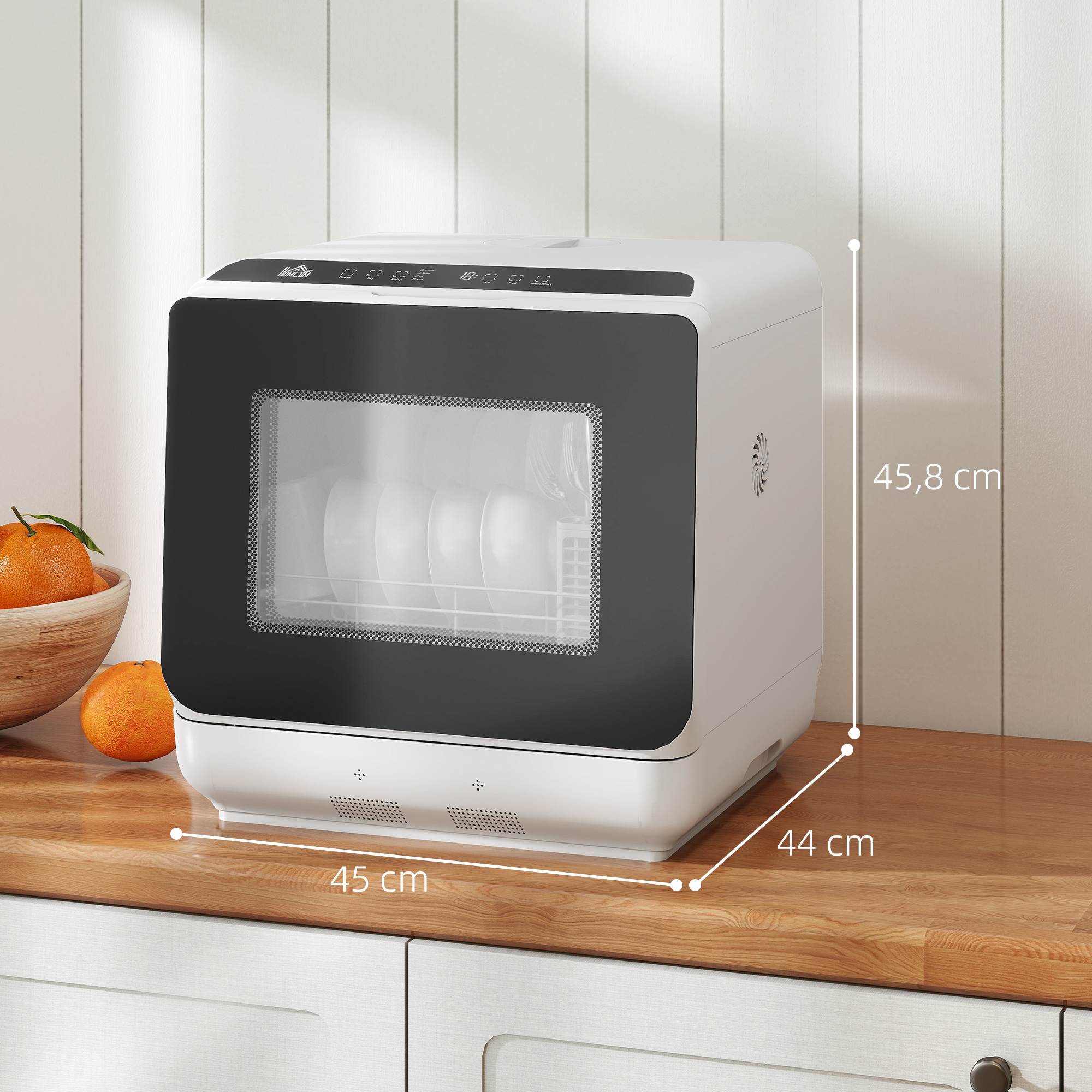 Tischgeschirrspüler, Mini-Geschirrspüler mit 6-Liter-Tank, 5 Programme, LED-Anzeige, Trocknungsfunktion, Weiß