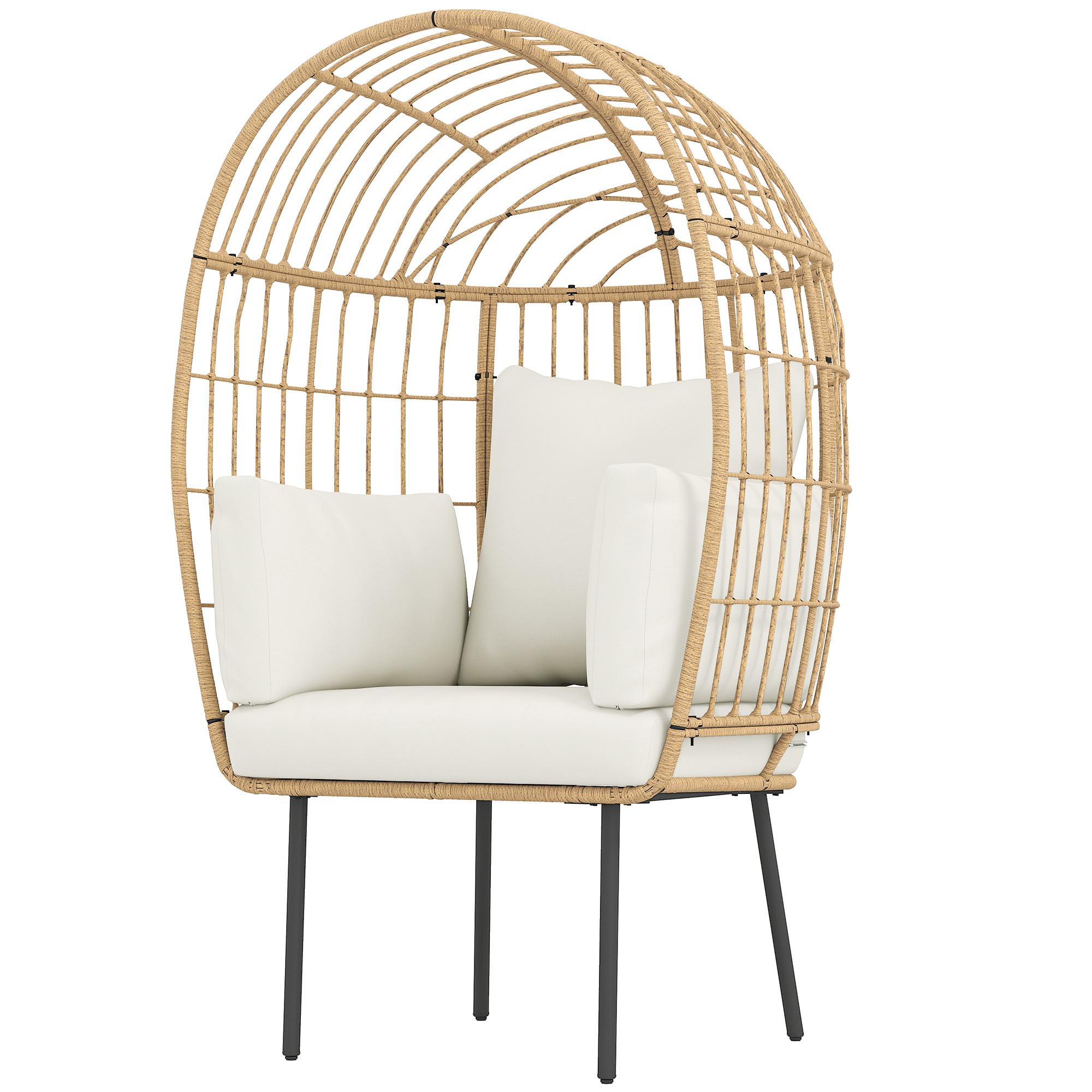 Rattansessel Ei-Förmig mit abnehmbarem Kissen, Polster, Outdoor Sessel aus Rattan 95 x 80 x 155 cm Beige