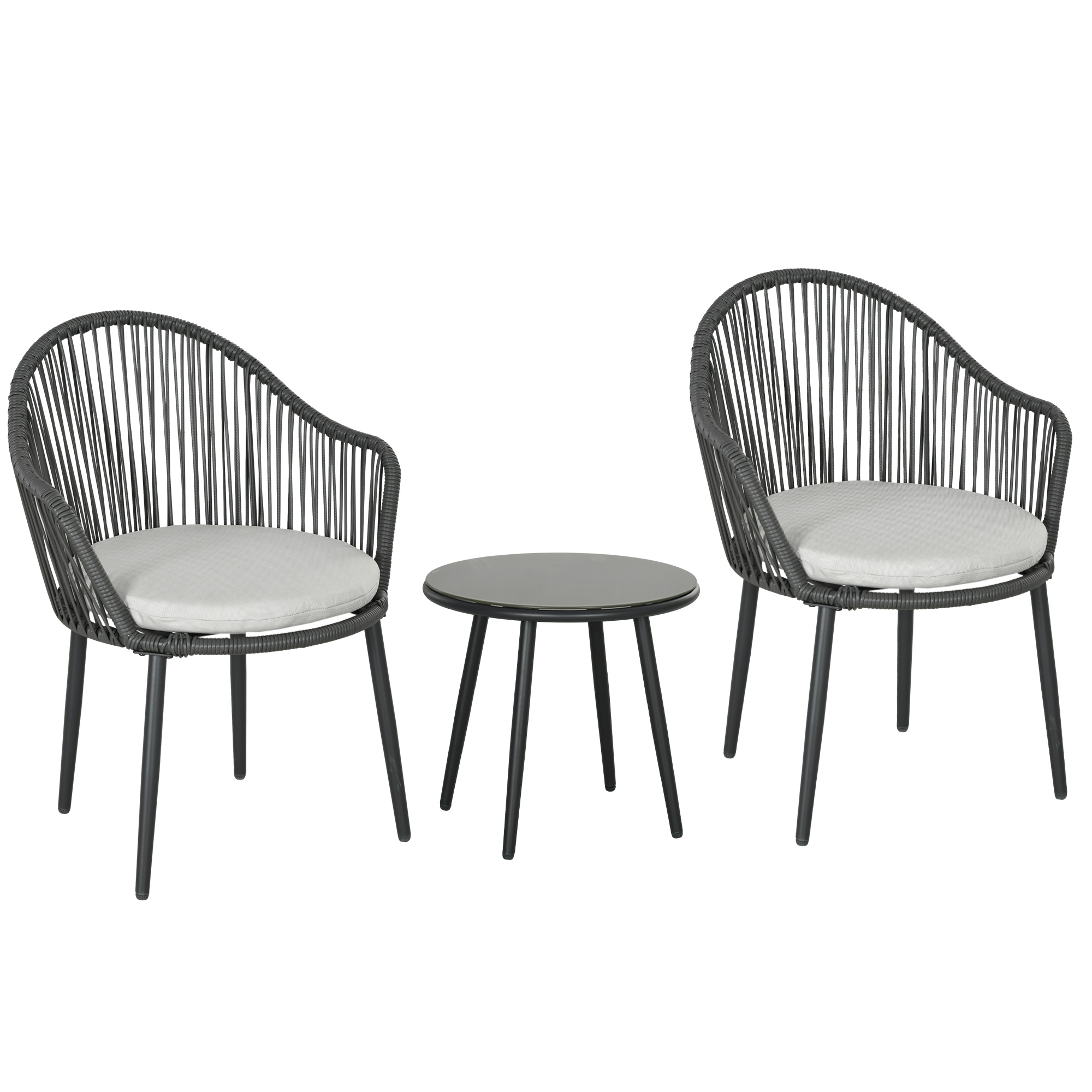 Bistro-Set Rattan-Sofa-Set Terrassen-Set, 2 Stühle, 1 Tisch, wetterbeständig, 65 x 63 x 80 cm, Dunkelgrau + Hellgrau