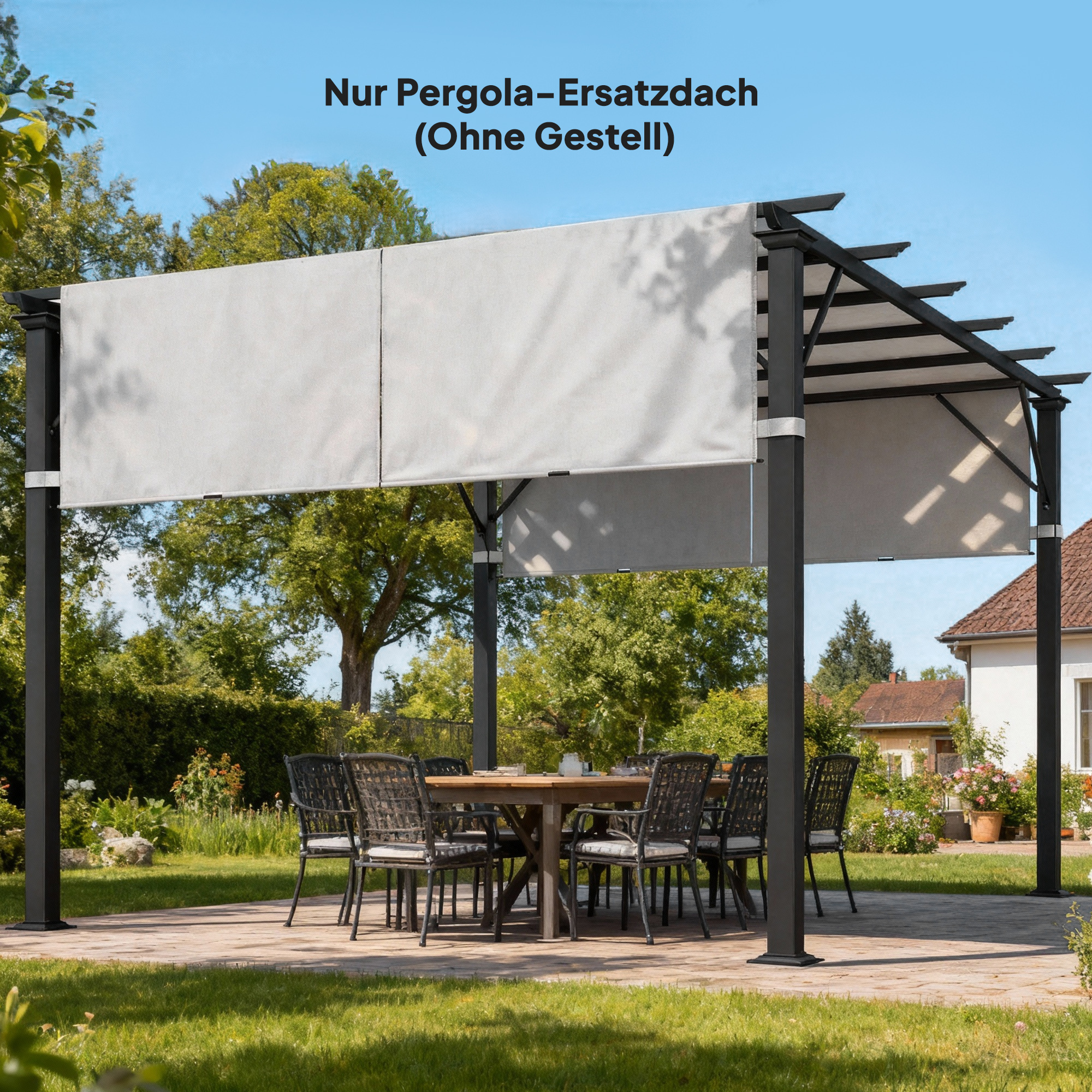 Ersatzdach für Pergola mit UV-Schutz, Sonnensegel für Terrassenüberdachung für 3 x 3 m Pavillon, Hellgrau