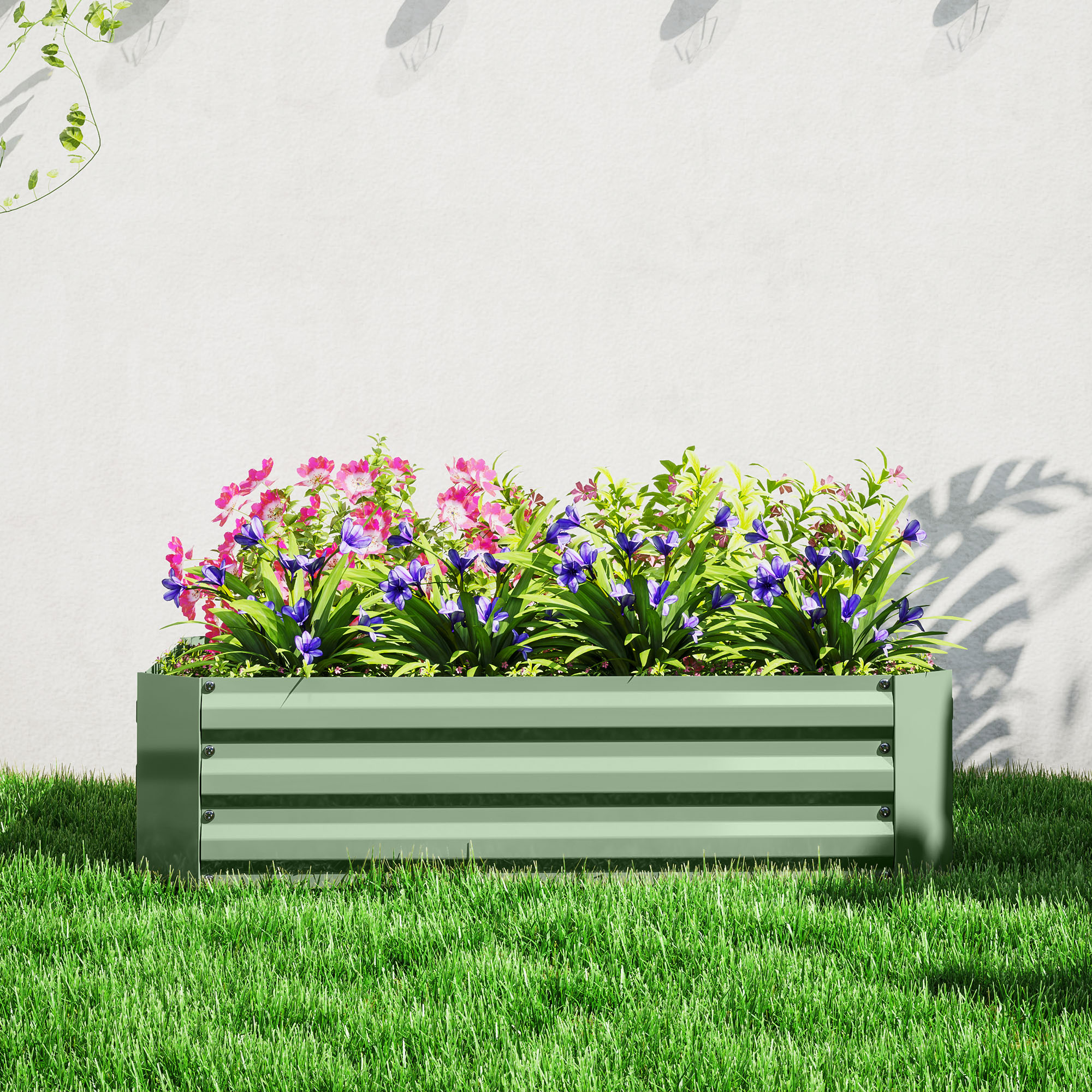 Hochbeet aus verzinktem Stahl, Gartenbeet, Pflanzkasten für Garten, Blumenkasten, 120 x 90 x 30 cm, Dunkelgrün