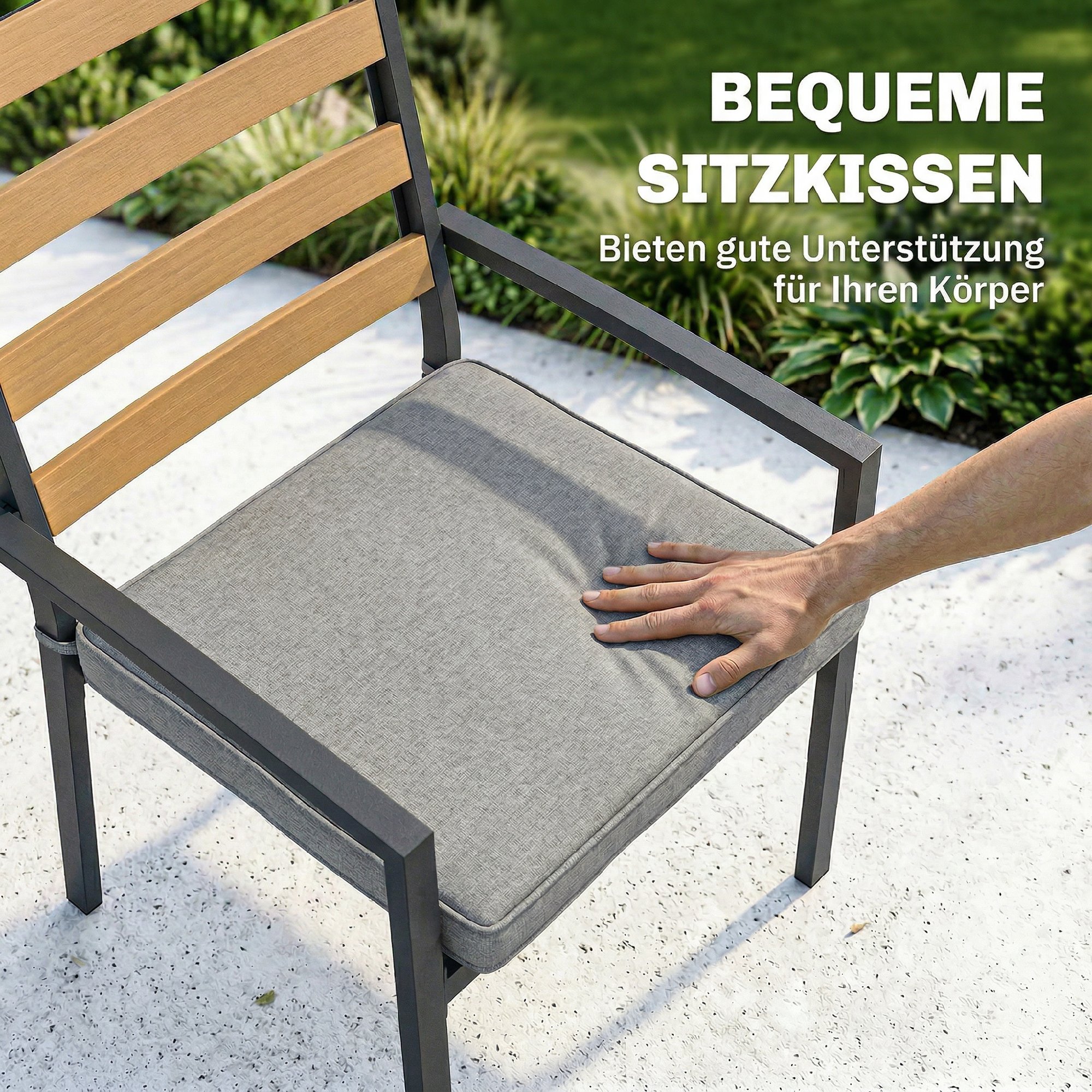 7 tlg. Sitzgruppe Gartenmöbel-Set, Gartengarnitur mit 1 Esstisch, 6 Stühlen, Kissen, für Terrasse, Naturholz