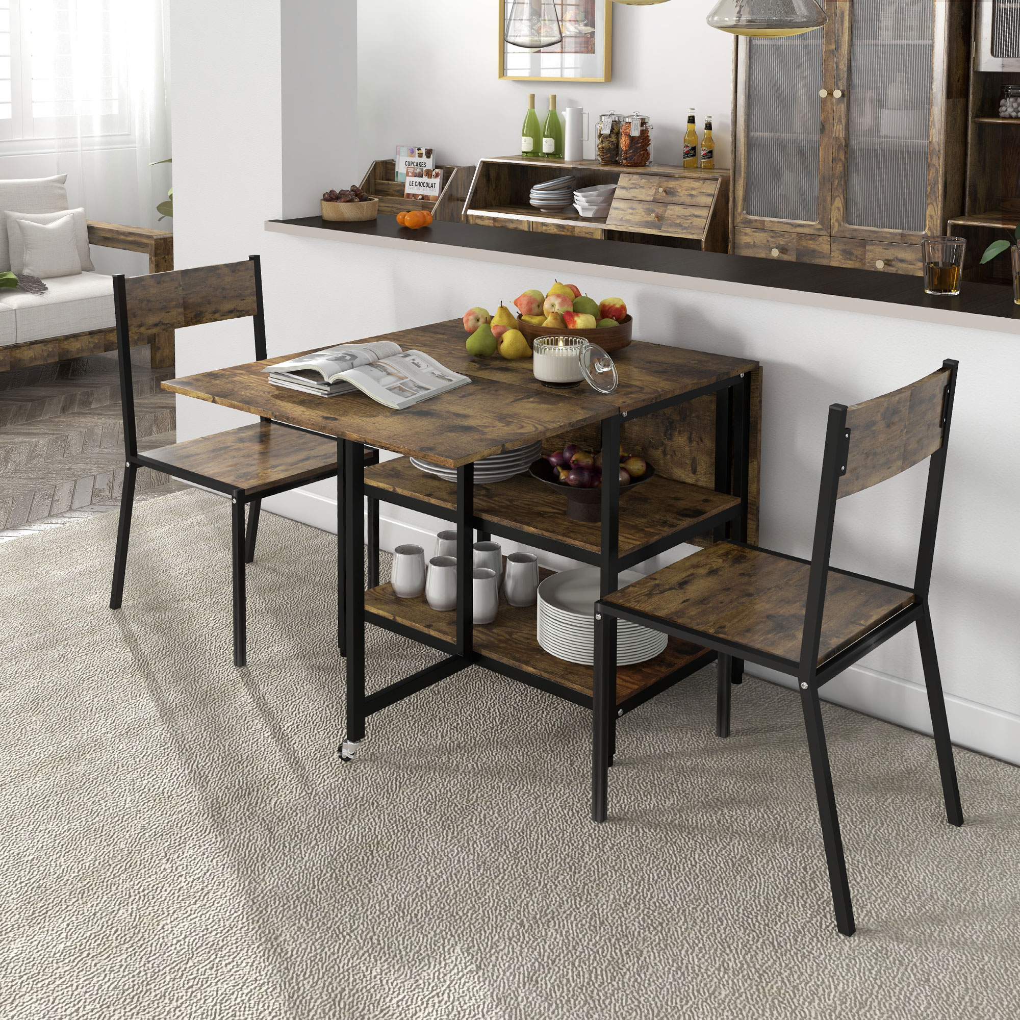 Esstisch Klapptisch klappbarer Esstisch, Industriedesign, 140 cm x 80 cm x 75 cm, Braun + Schwarz