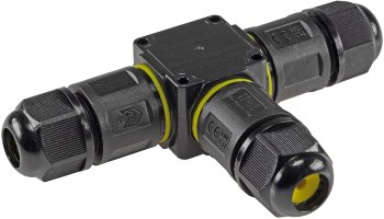 Kabelverbinder T-Form, IP68, 450V/24A - Klemmanschluss, für Kabel Ø 6-11mm Kabelverbinder T-Form, IP68, 450V/24A - Klemmanschluss, für Kabel Ø 6-11mm