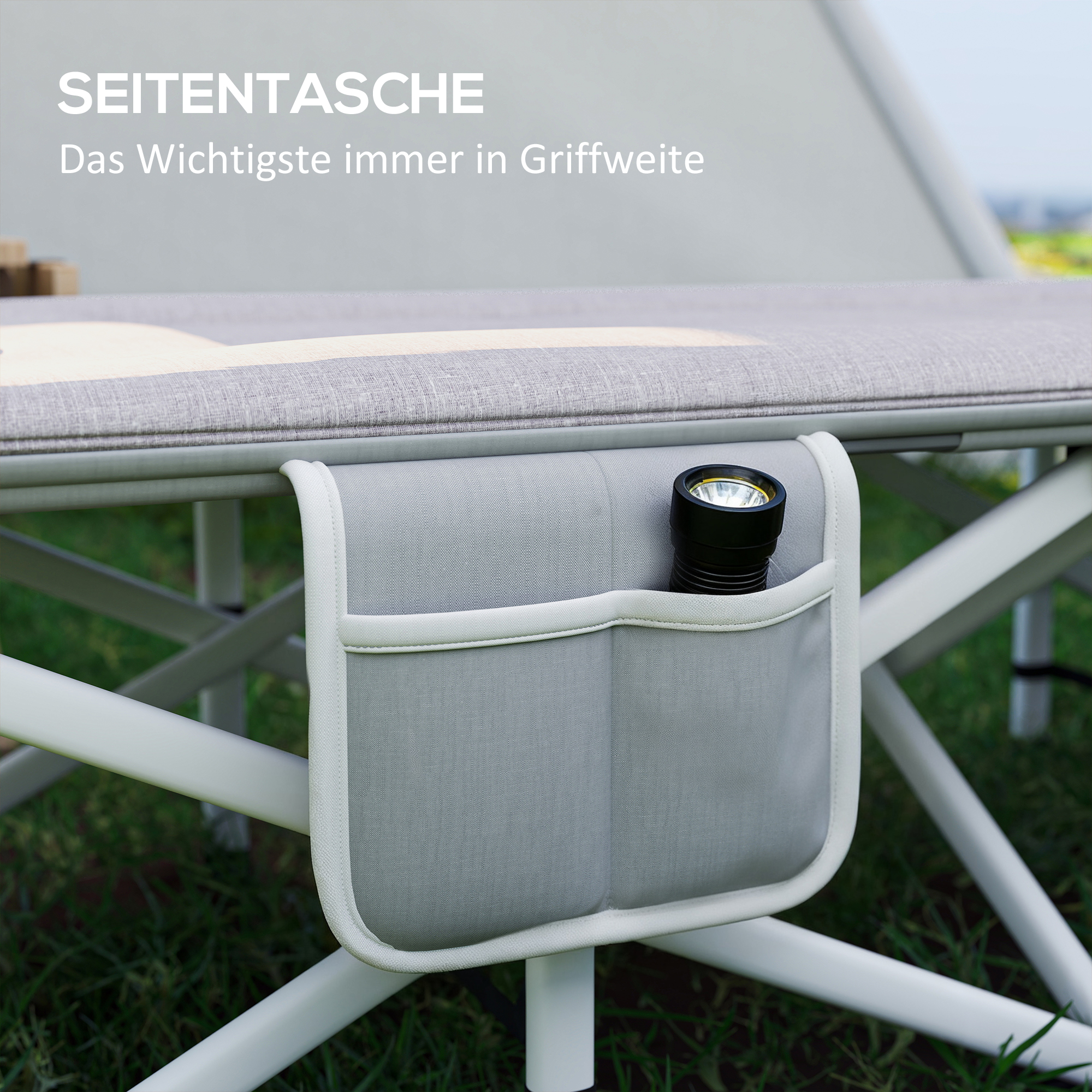 Feldbett, Campingbett, klappbar, weich, bis 200 kg, rostfreies Metallgestell, 185 x 65 x 37 cm, Grau